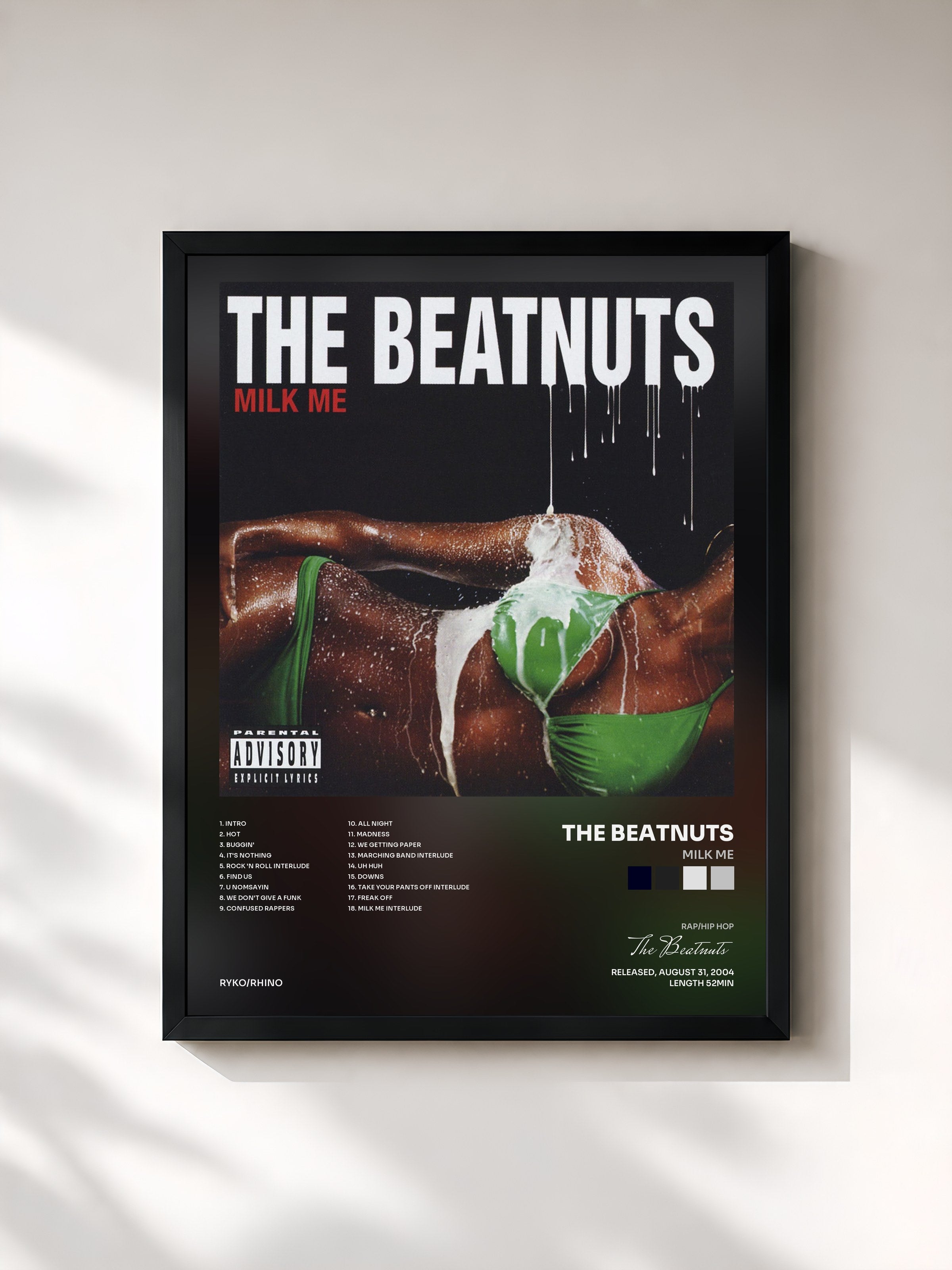 #noir Tableau de l'album Milk Me de The Beatnuts, cadre noir, imprimé et encadré en France