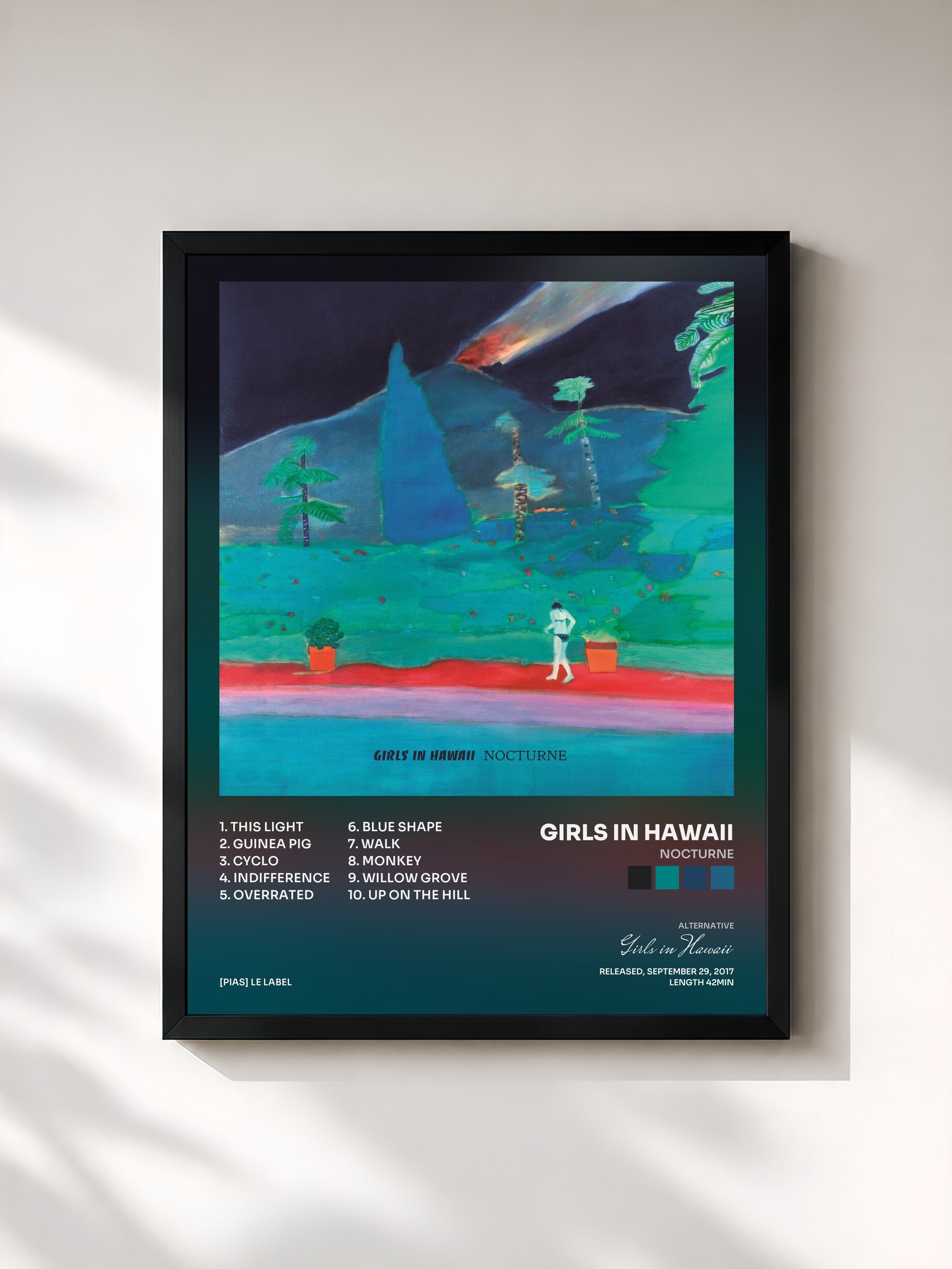 #noir Tableau de l'album Nocturne de Girls in Hawaii, cadre noir, imprimé et encadré en France