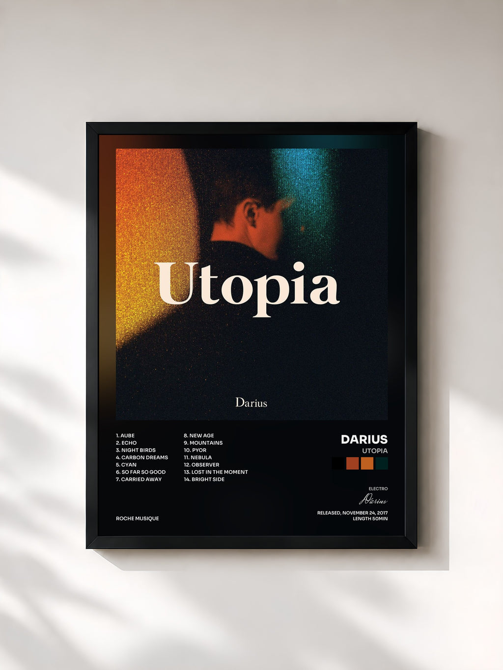 #noir Tableau de l'album Utopia de Darius, cadre noir, imprimé et encadré en France