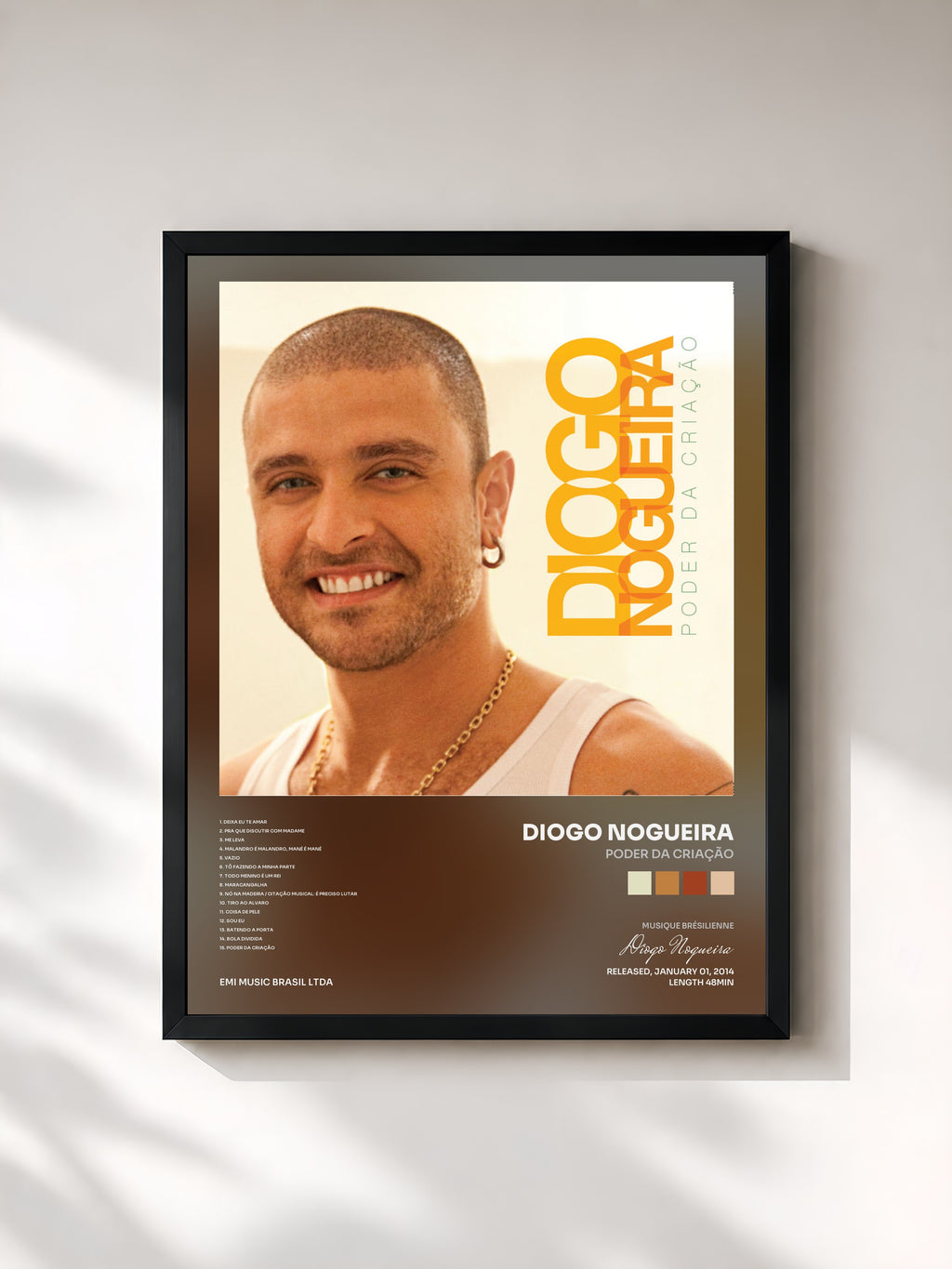 #noir Tableau de l'album Poder Da Criação de Diogo Nogueira, cadre noir, imprimé et encadré en France
