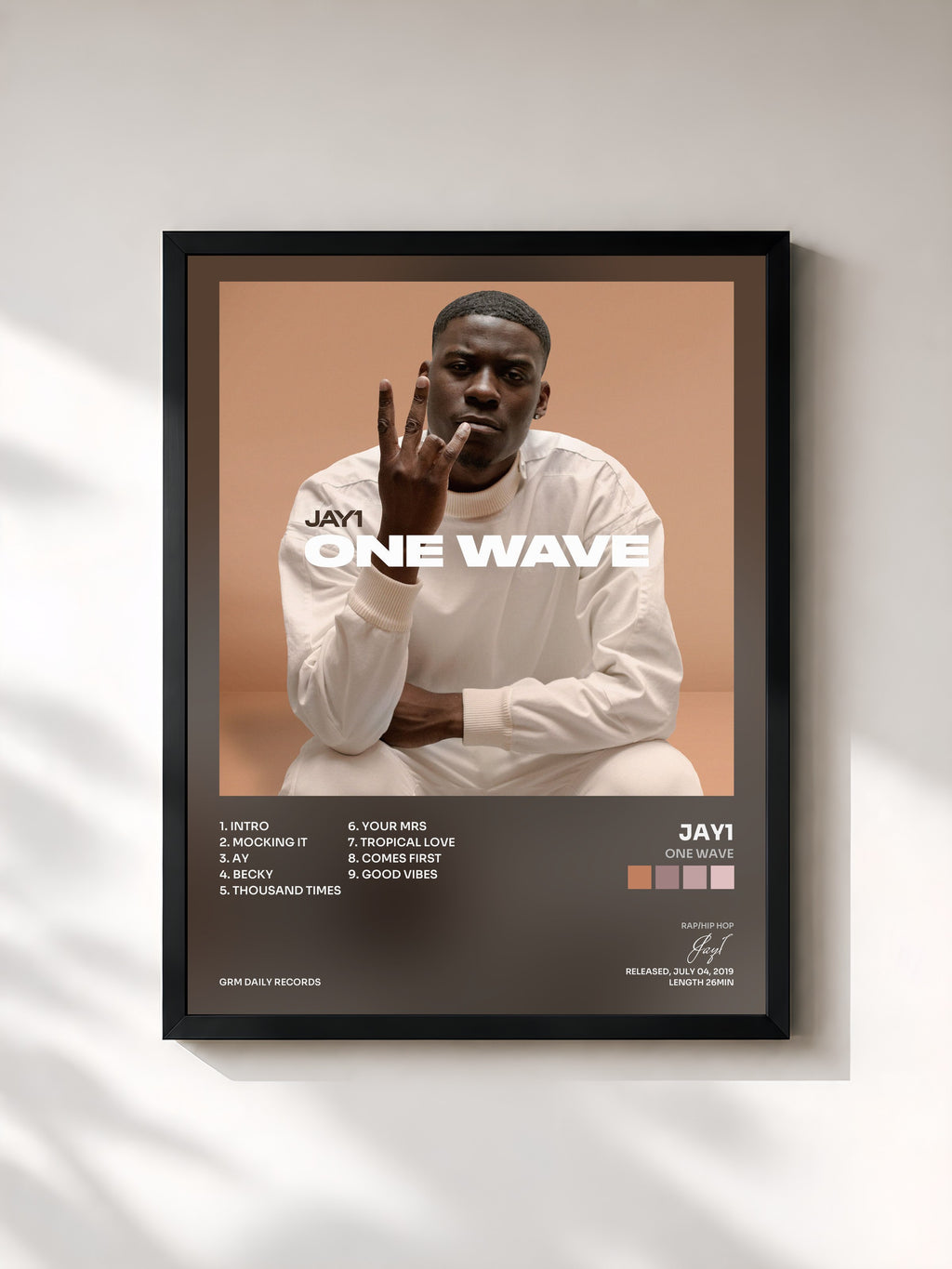 #noir Tableau de l'album One Wave de Jay1, cadre noir, imprimé et encadré en France
