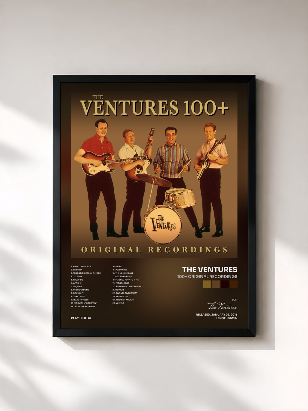 #noir Tableau de l'album 100+ Original Recordings de The Ventures, cadre noir, imprimé et encadré en France