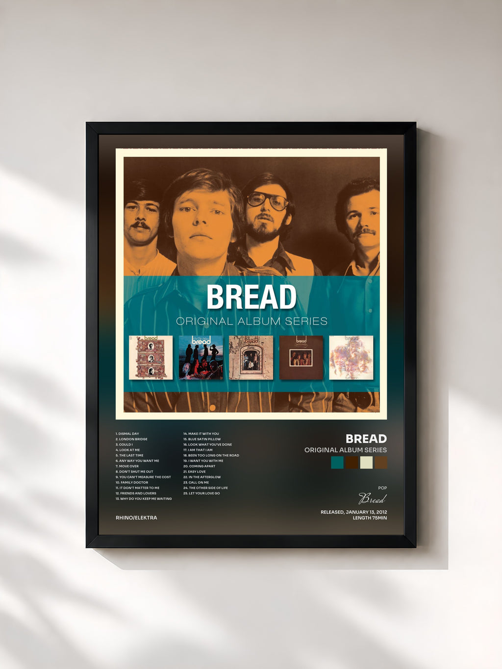 #noir Tableau de l'album Original Album Series de Bread, cadre noir, imprimé et encadré en France