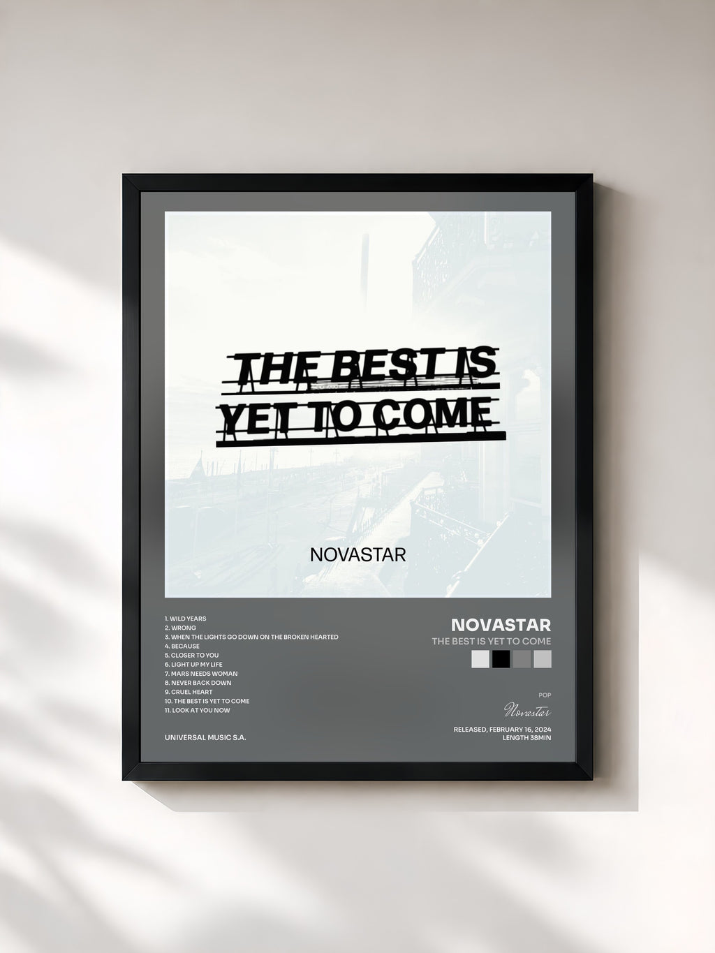 #noir Tableau de l'album The Best Is Yet To Come de Novastar, cadre noir, imprimé et encadré en France