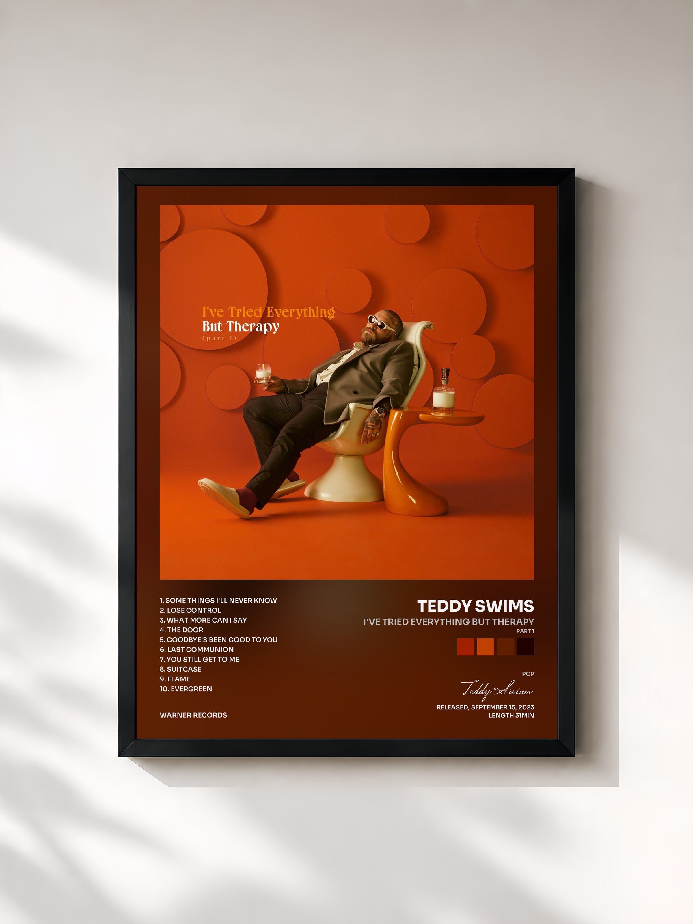 #noir Tableau de l'album I've Tried Everything But Therapy (Part 1) de Teddy Swims, cadre noir, imprimé et encadré en France