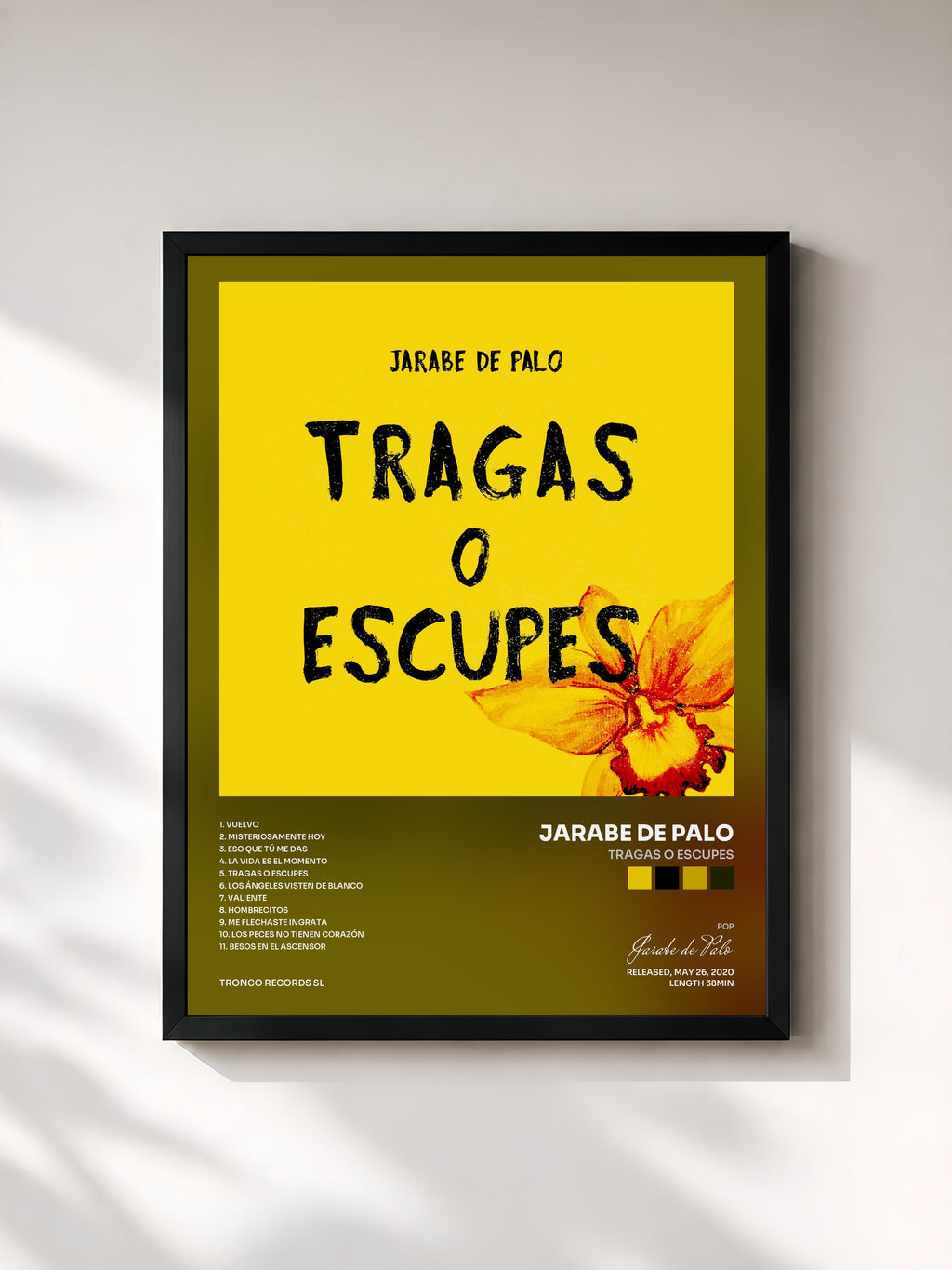 #noir Tableau de l'album Tragas o Escupes de Jarabe de Palo, cadre noir, imprimé et encadré en France