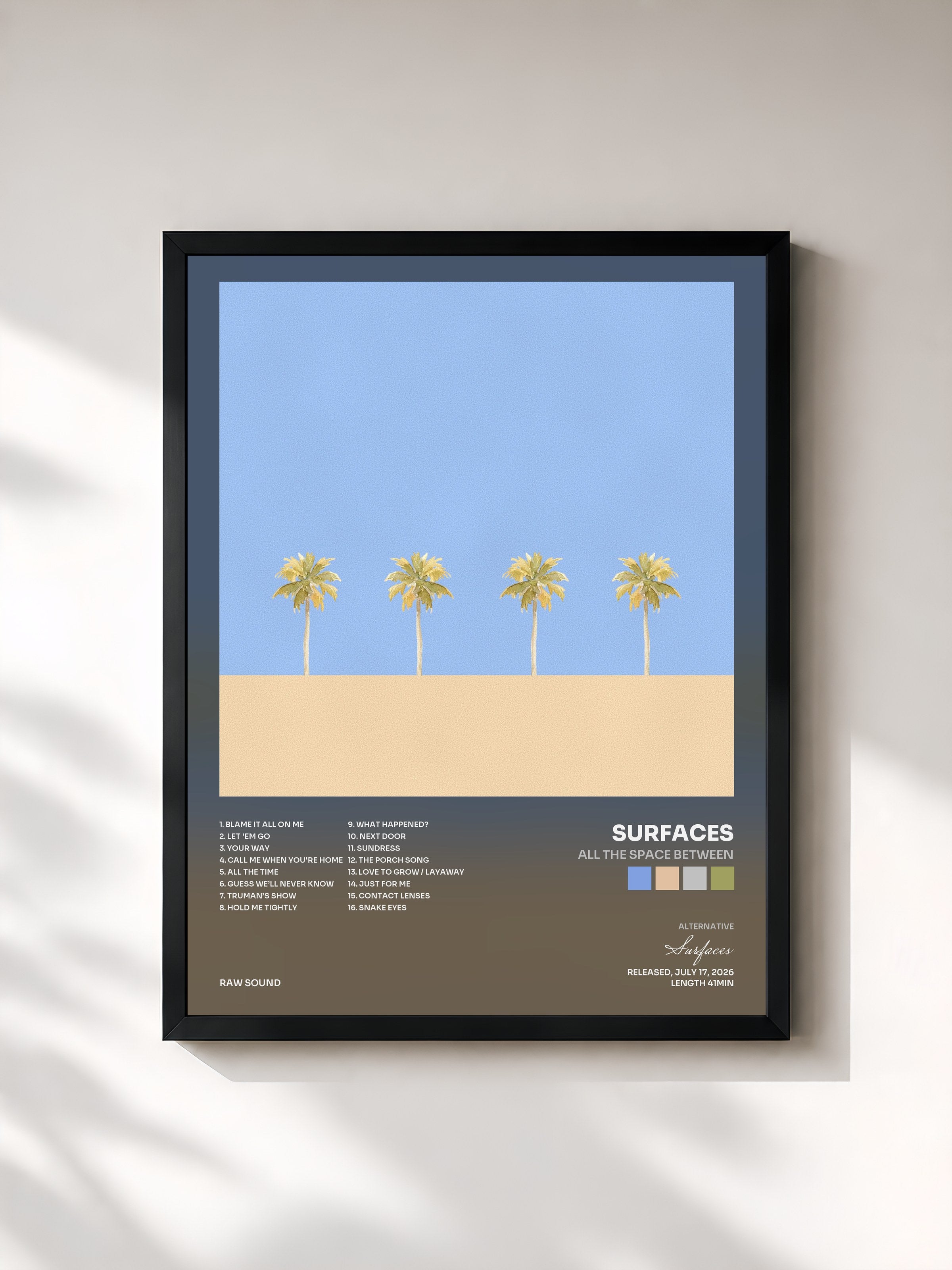 #noir Tableau de l'album All the Space Between de Surfaces, cadre noir, imprimé et encadré en France