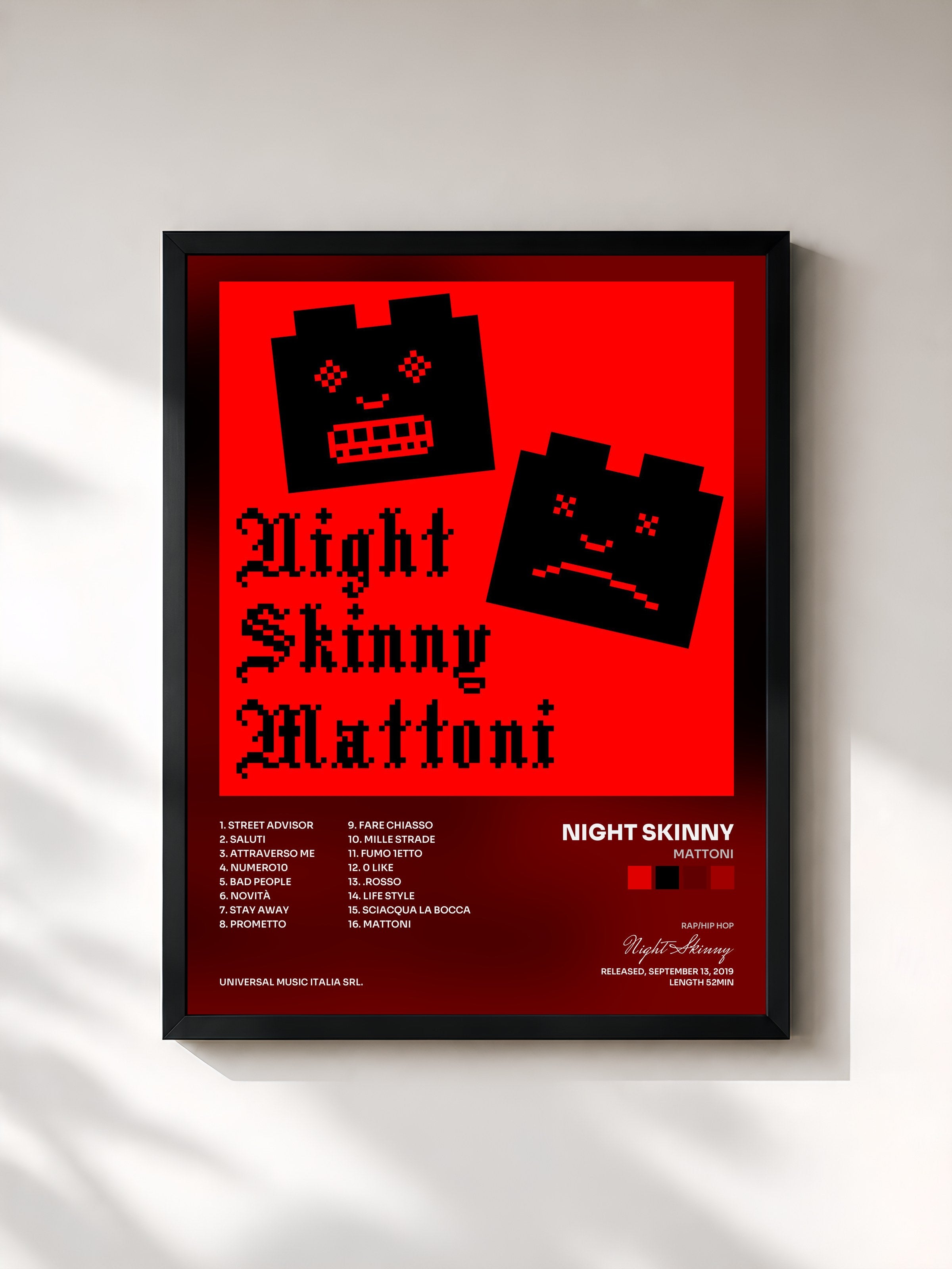 #noir Tableau de l'album Mattoni de Night Skinny, cadre noir, imprimé et encadré en France