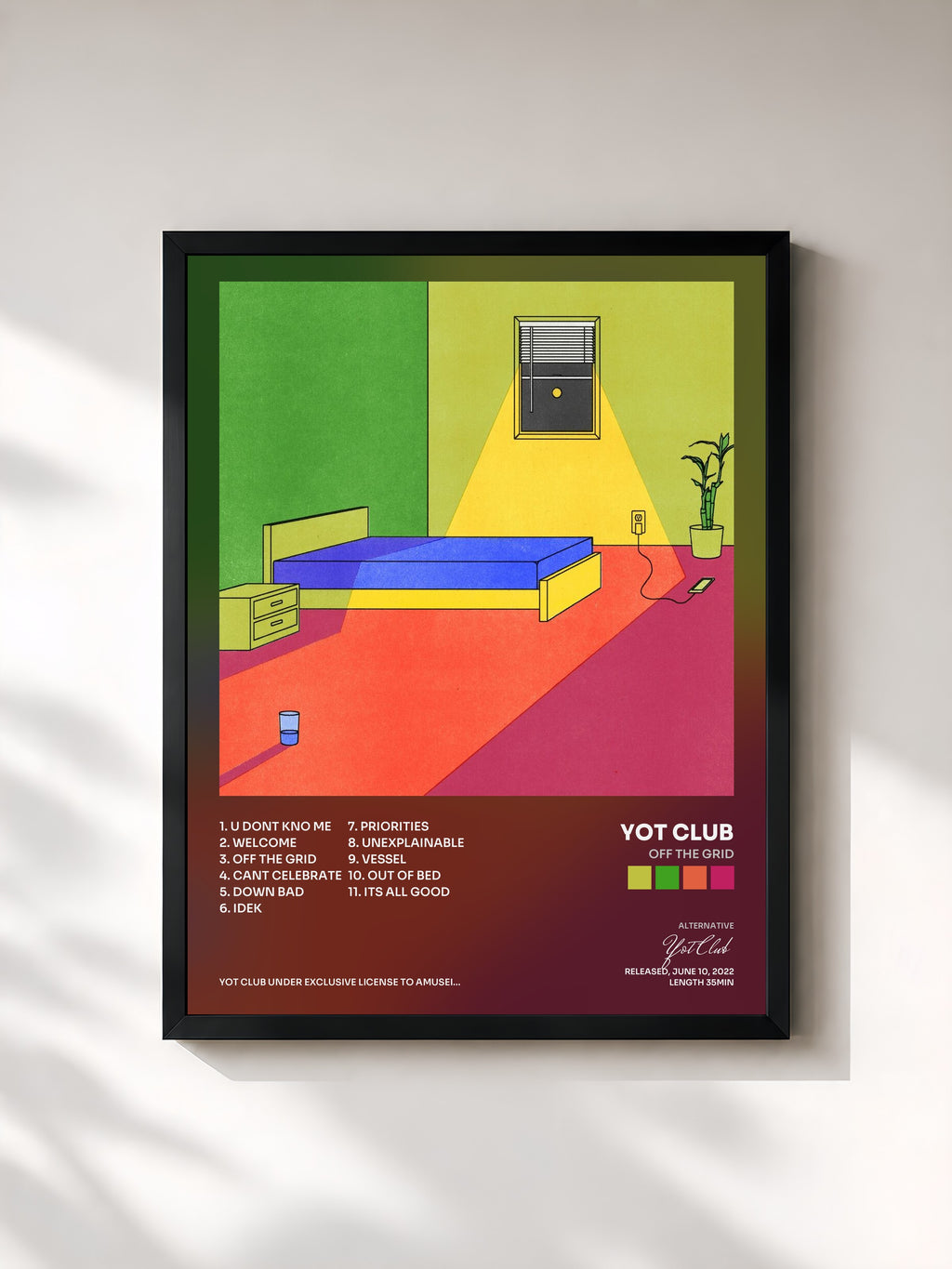 #noir Tableau de l'album off the grid de Yot Club, cadre noir, imprimé et encadré en France