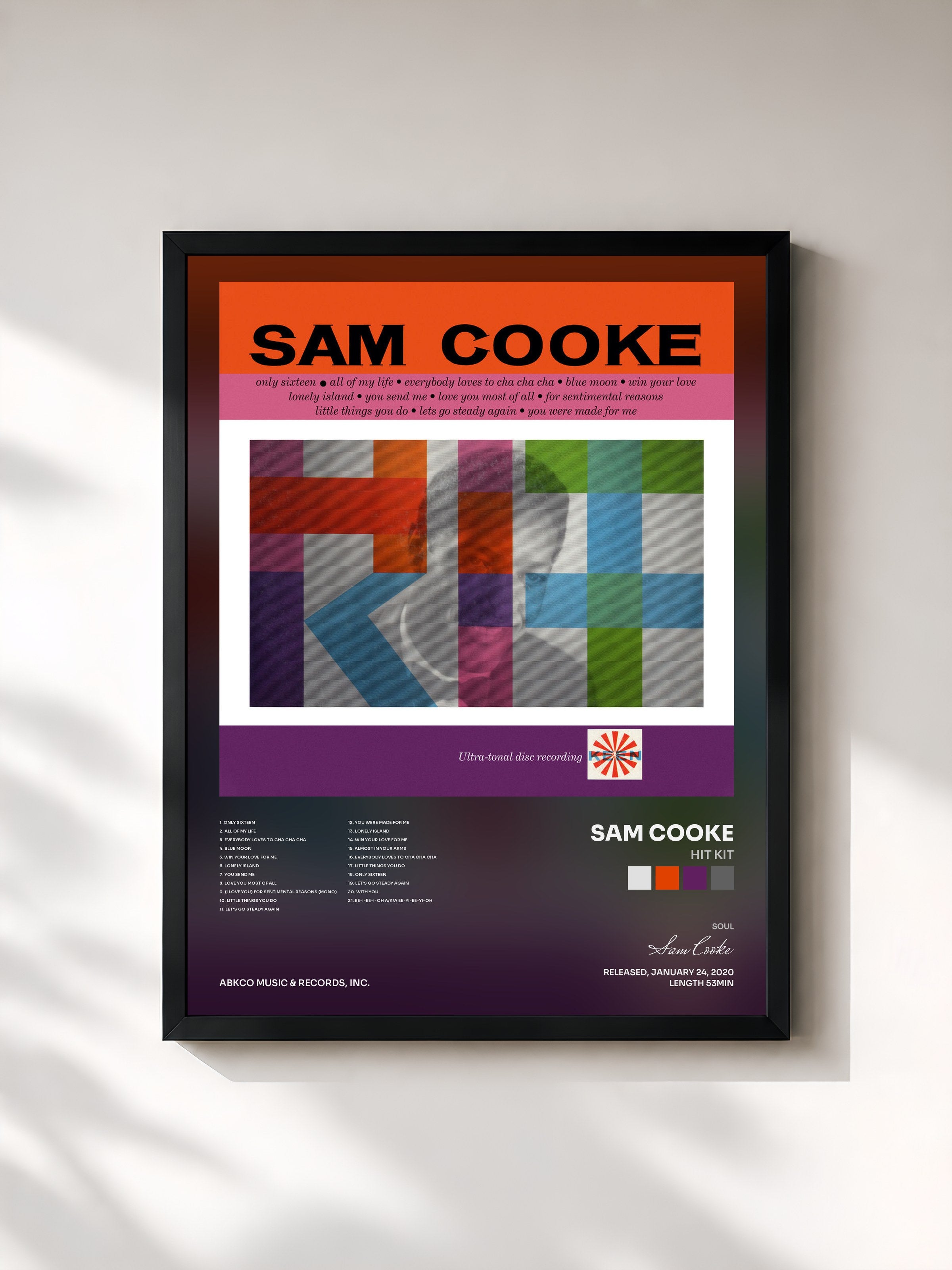 #noir Tableau de l'album Hit Kit de Sam Cooke, cadre noir, imprimé et encadré en France