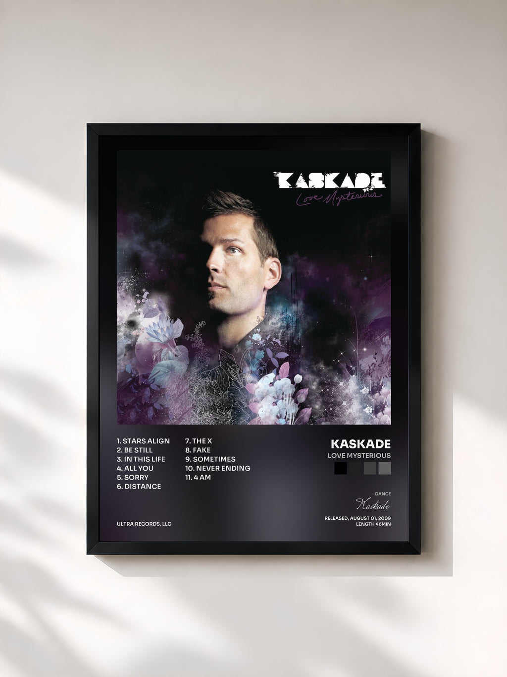 #noir Tableau de l'album Love Mysterious de Kaskade, cadre noir, imprimé et encadré en France