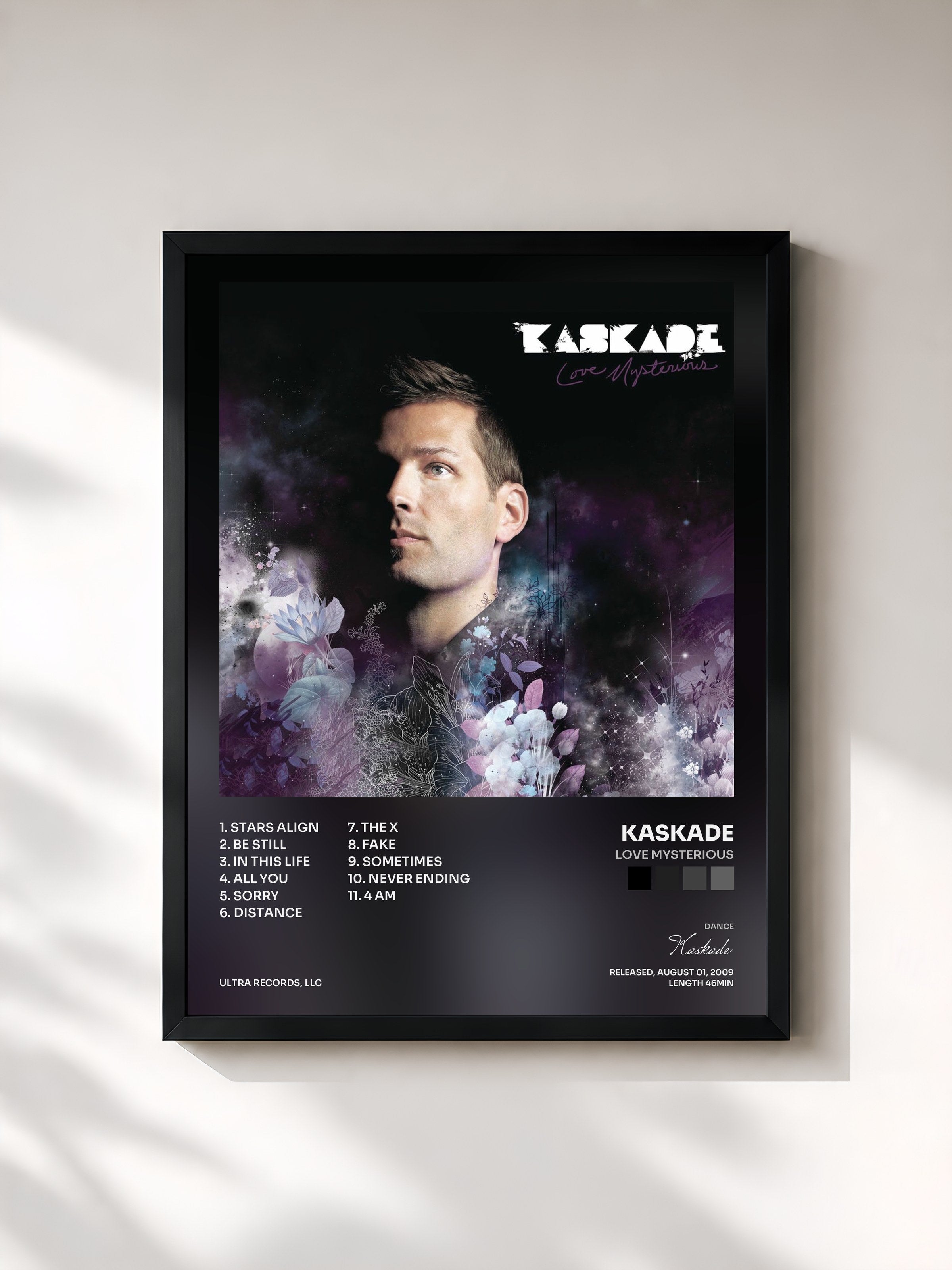 #noir Tableau de l'album Love Mysterious de Kaskade, cadre noir, imprimé et encadré en France