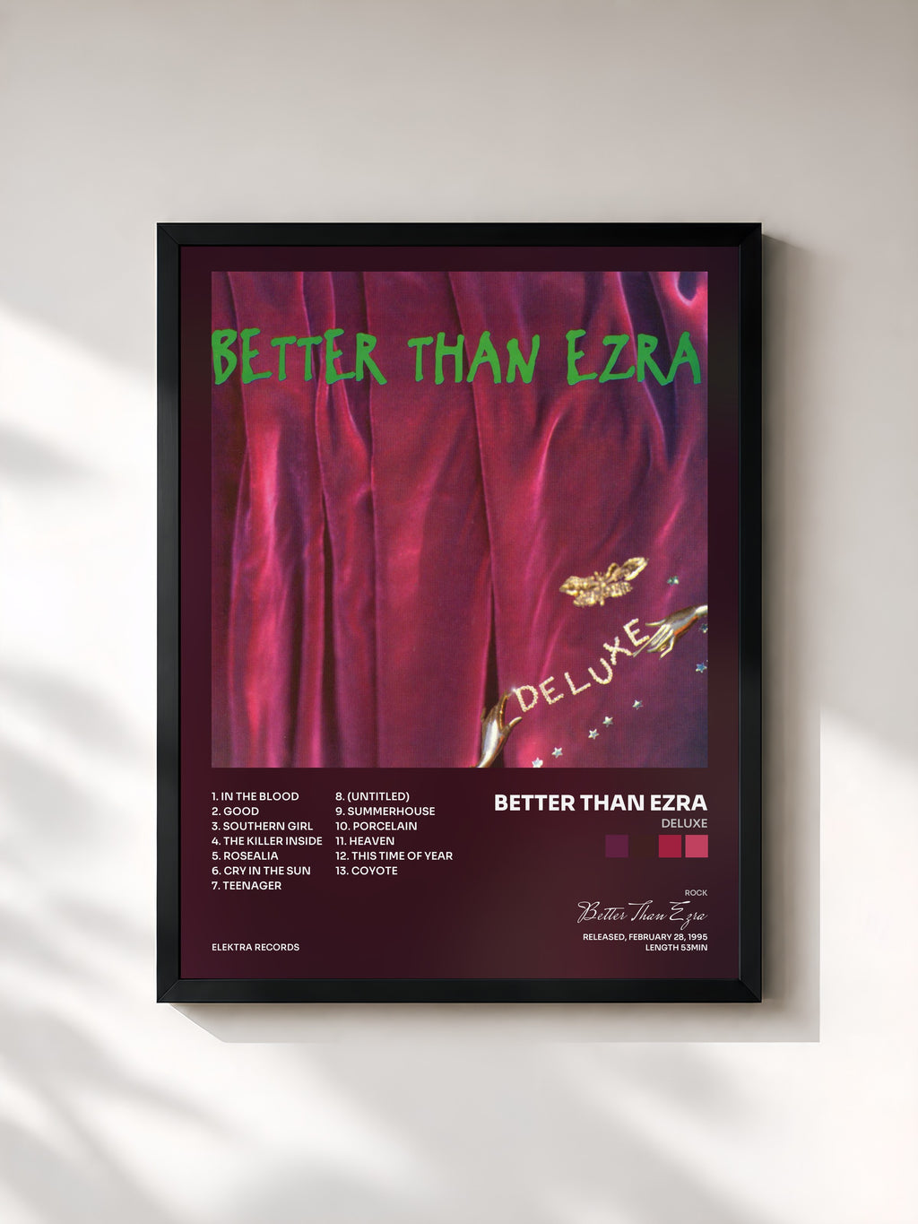 #noir Tableau de l'album Deluxe de Better Than Ezra, cadre noir, imprimé et encadré en France