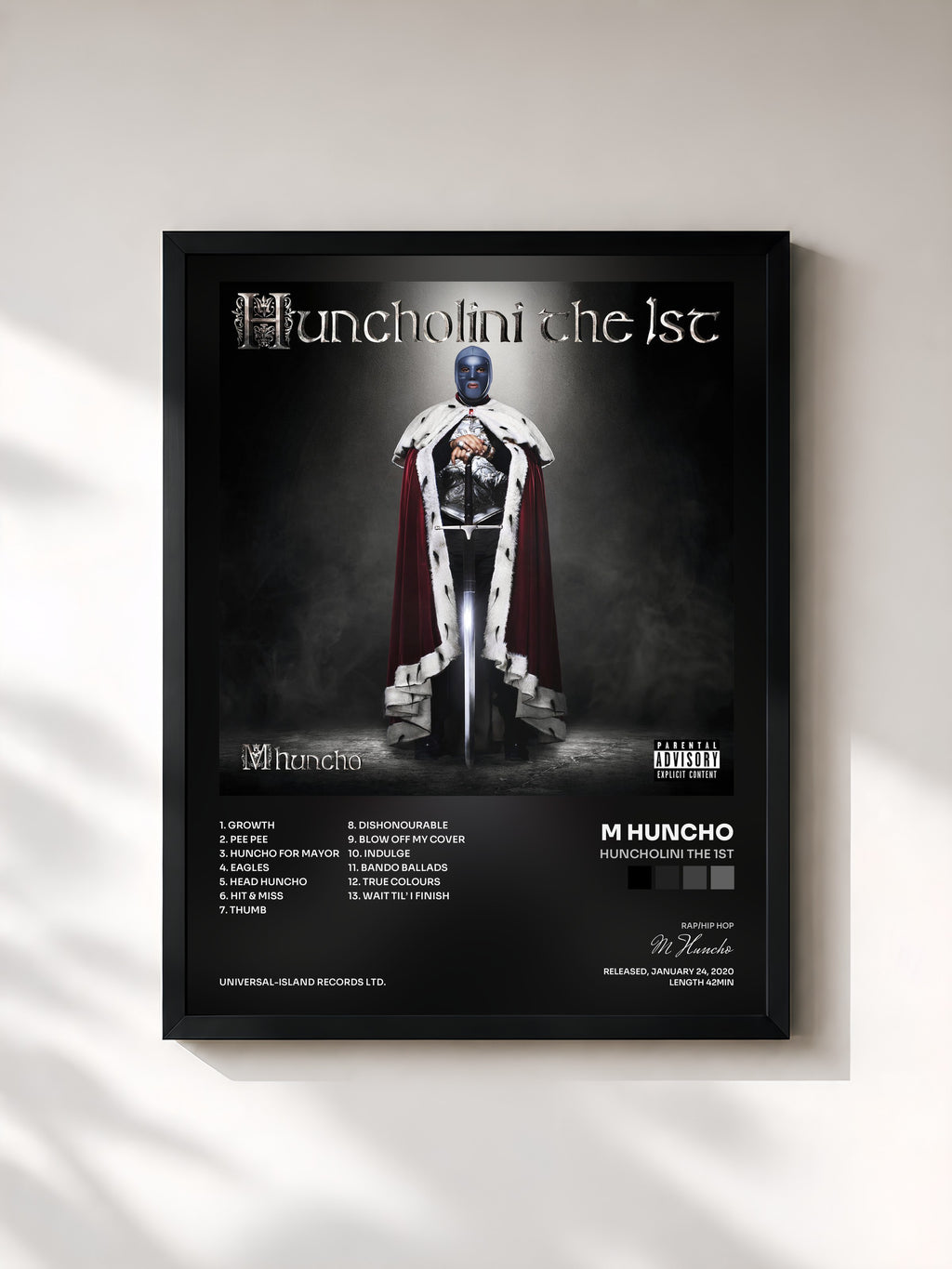#noir Tableau de l'album Huncholini The 1st de M Huncho, cadre noir, imprimé et encadré en France