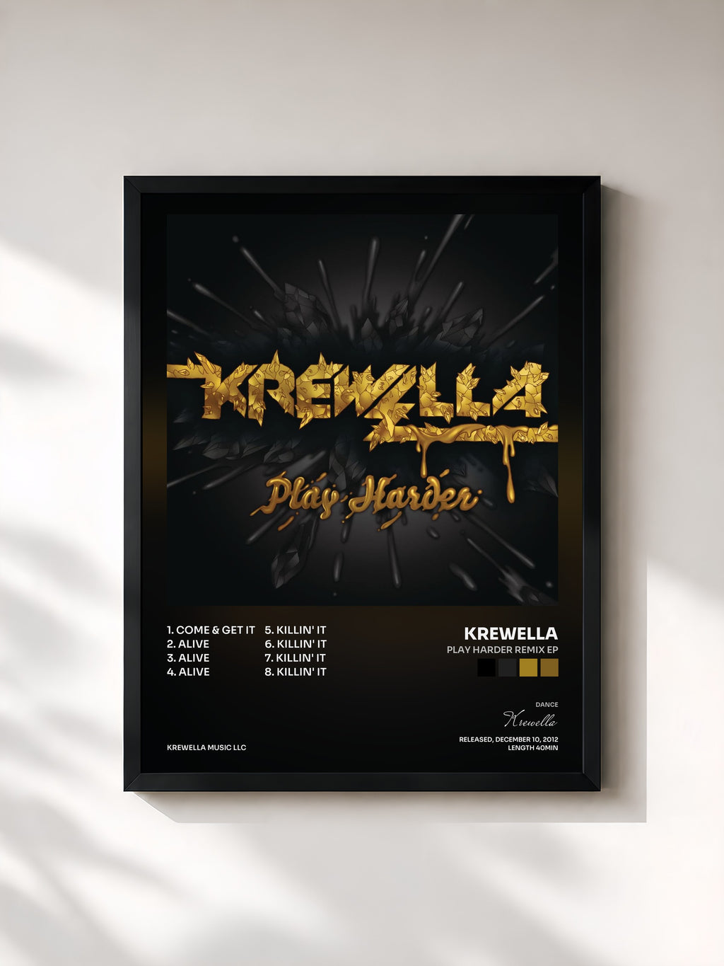 #noir Tableau de l'album PLAY HARDER REMIX EP de Krewella, cadre noir, imprimé et encadré en France