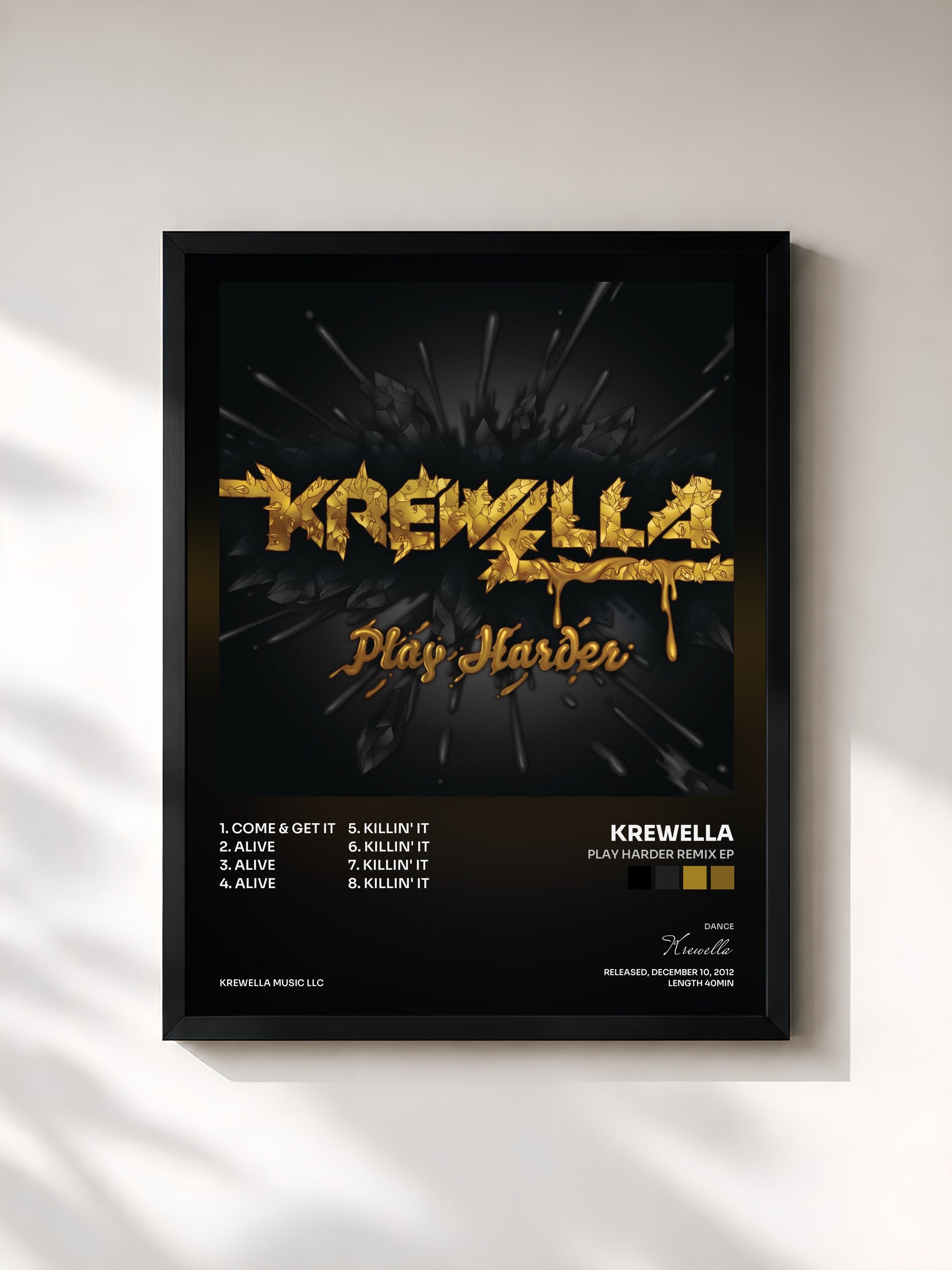 #noir Tableau de l'album PLAY HARDER REMIX EP de Krewella, cadre noir, imprimé et encadré en France