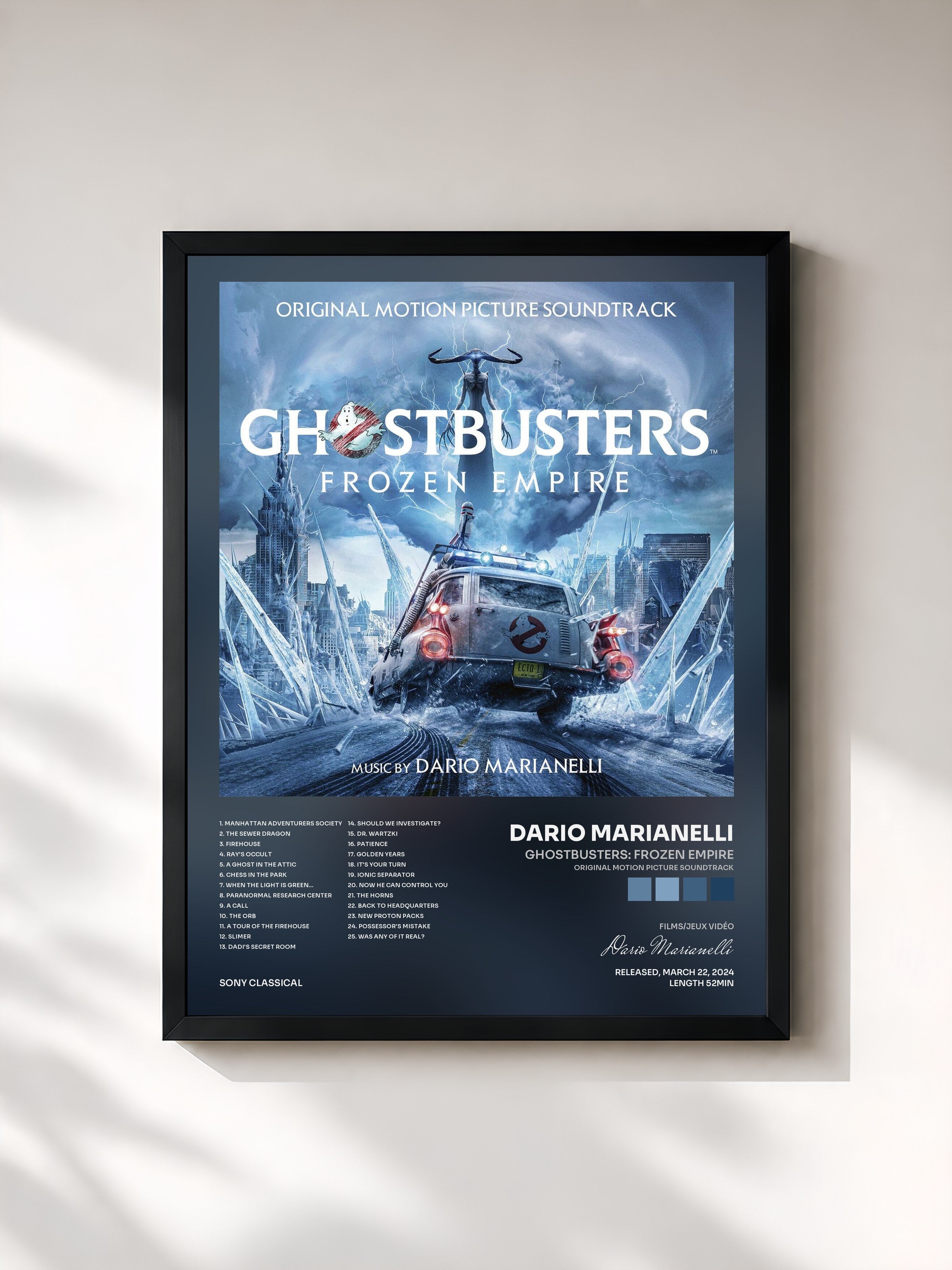 #noir Tableau de l'album Ghostbusters: Frozen Empire (Original Motion Picture Soundtrack) de Dario Marianelli, cadre noir, imprimé et encadré en France