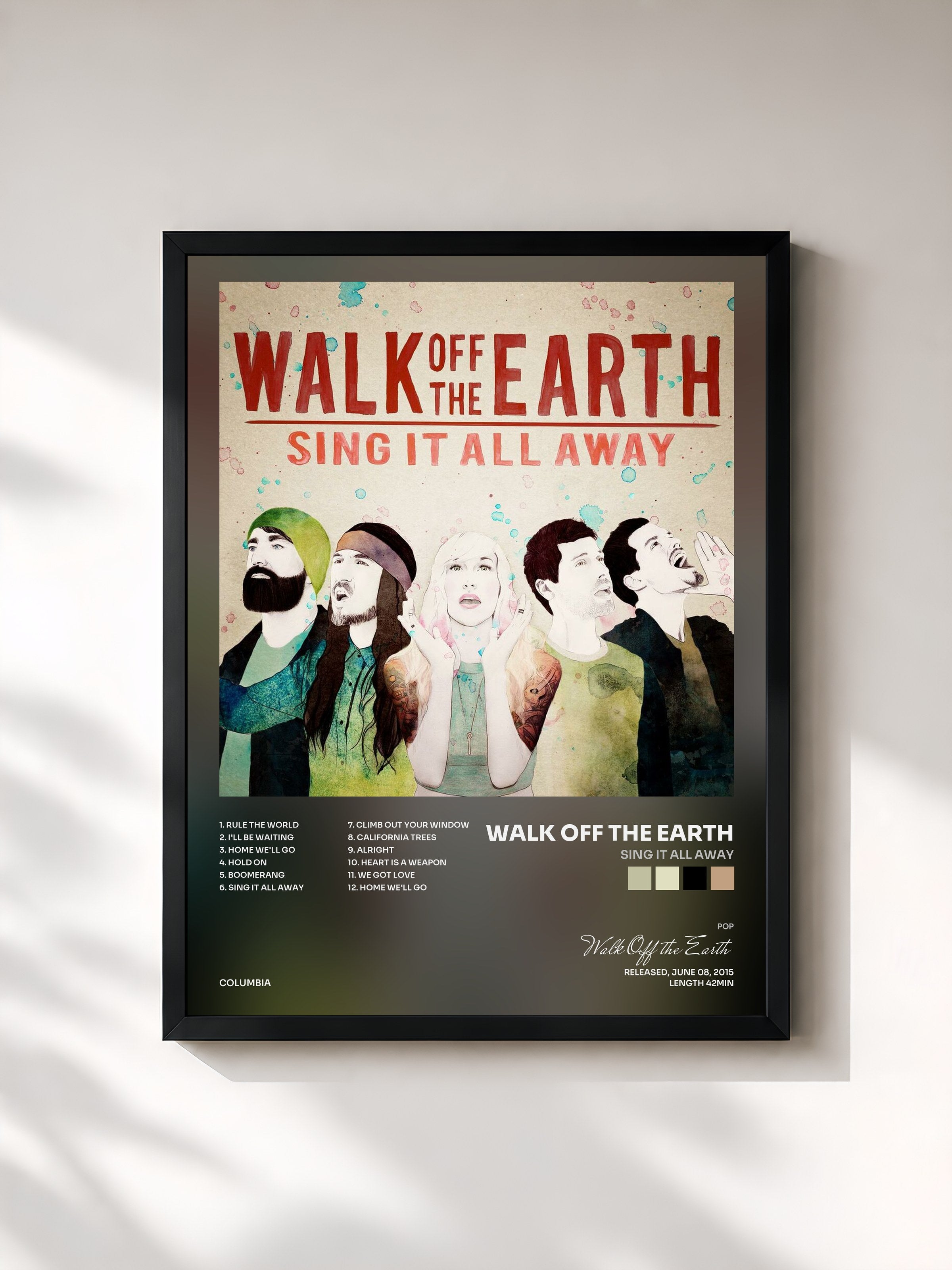 #noir Tableau de l'album Sing It All Away de Walk Off the Earth, cadre noir, imprimé et encadré en France