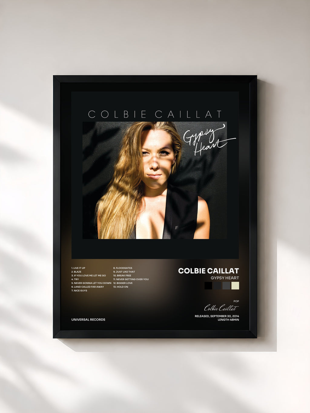#noir Tableau de l'album Gypsy Heart de Colbie Caillat, cadre noir, imprimé et encadré en France