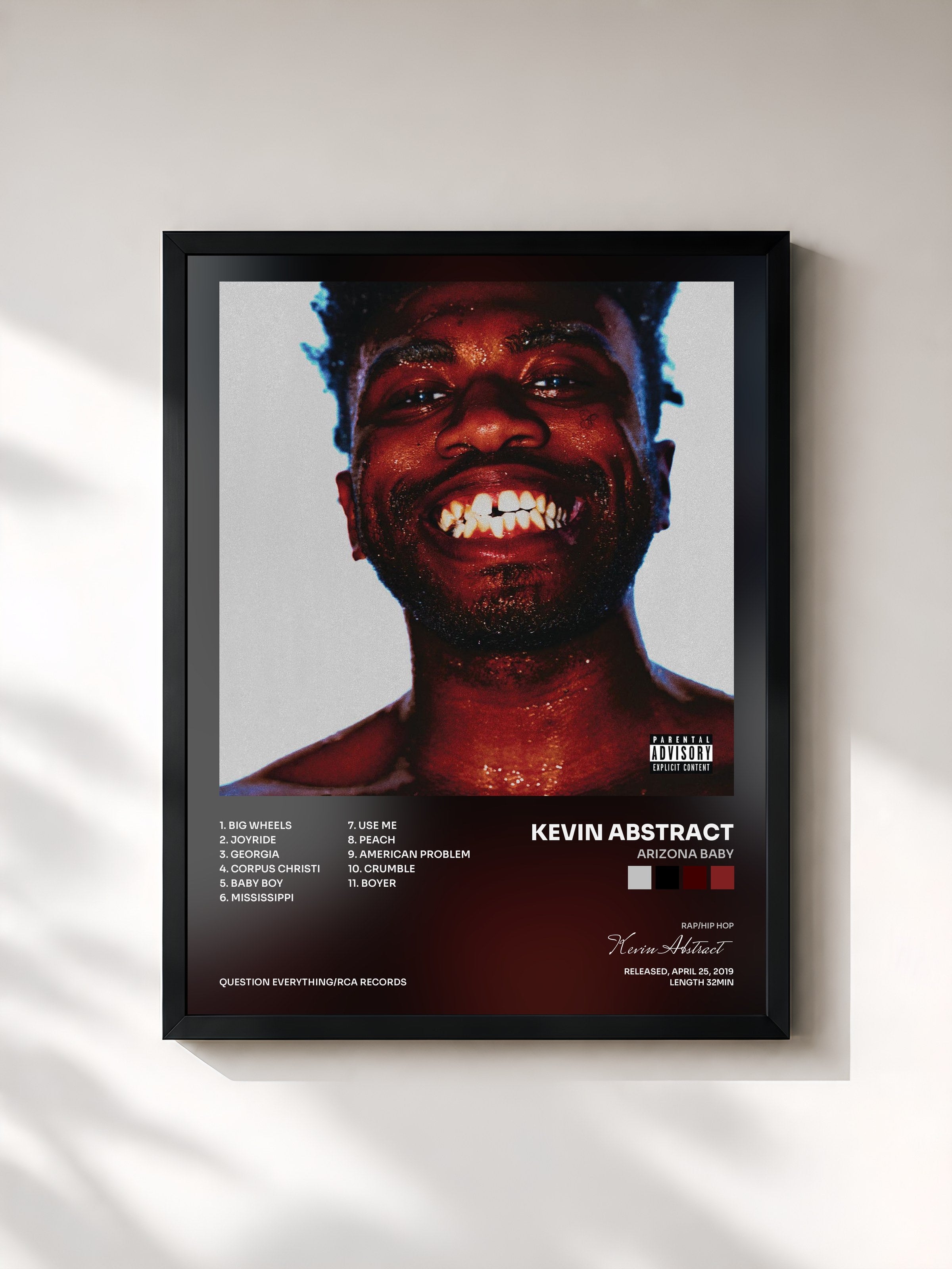 #noir Tableau de l'album ARIZONA BABY de Kevin Abstract, cadre noir, imprimé et encadré en France