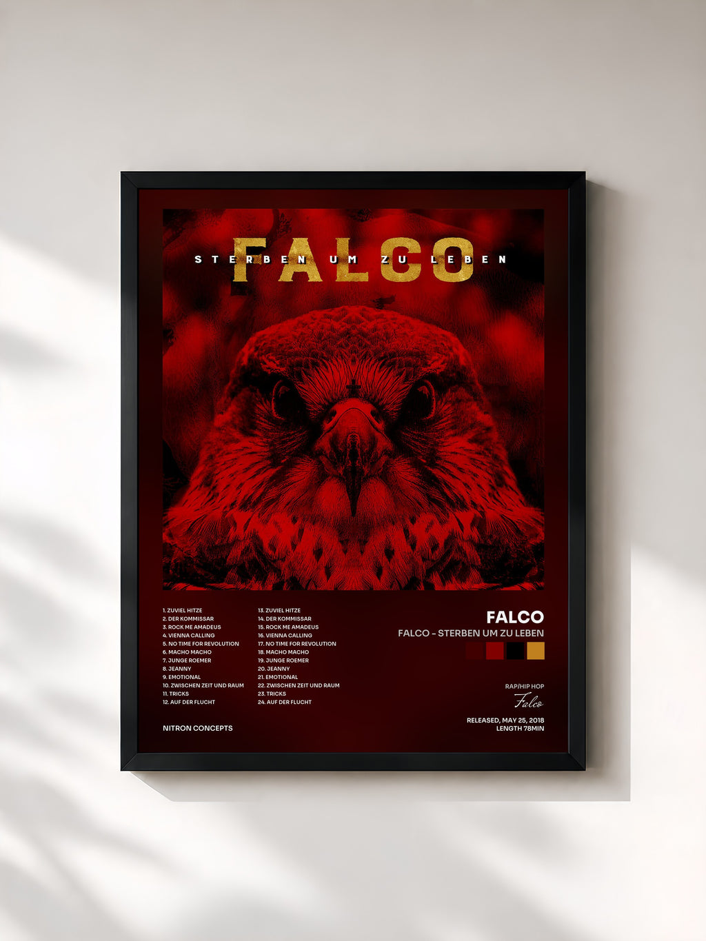 #noir Tableau de l'album Falco - Sterben um zu Leben de Falco, cadre noir, imprimé et encadré en France