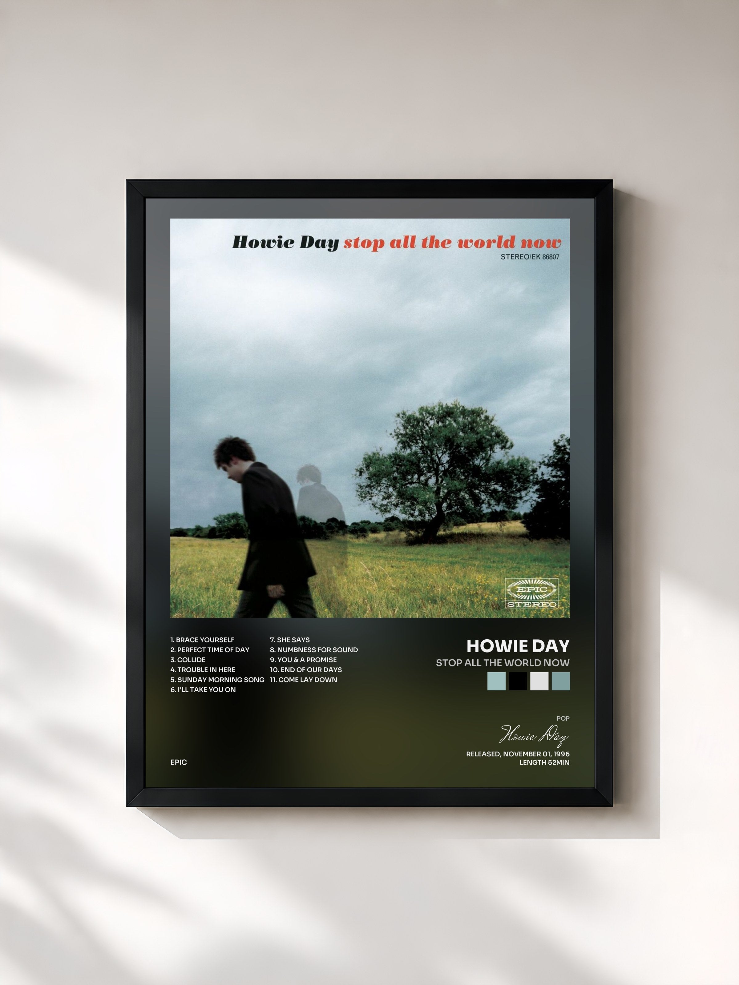 #noir Tableau de l'album Stop All The World Now de Howie Day, cadre noir, imprimé et encadré en France