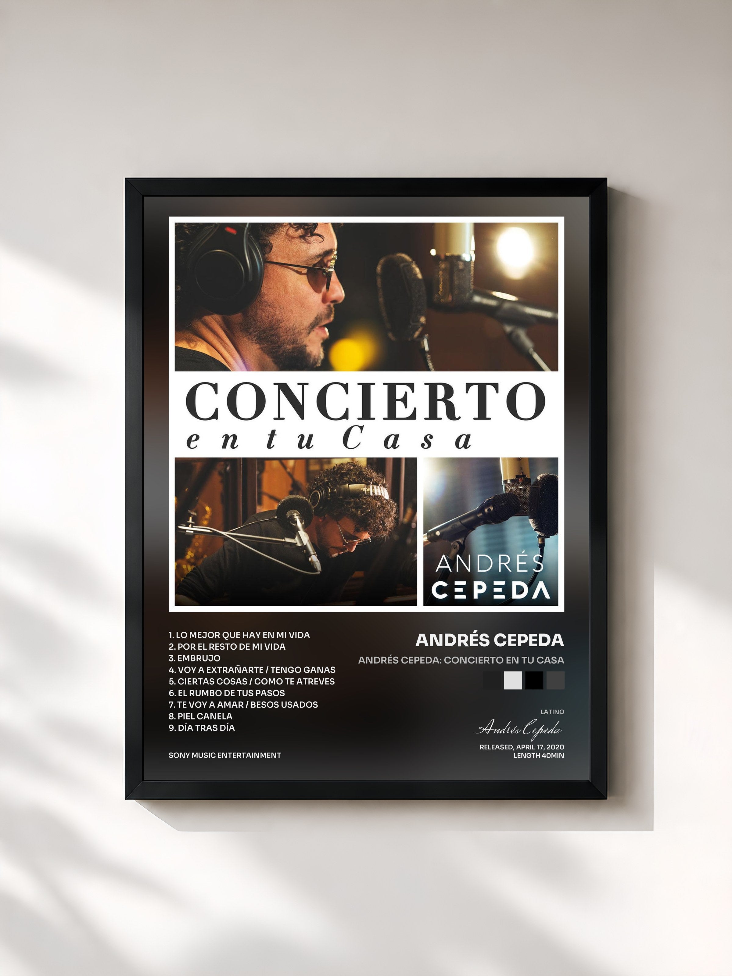 #noir Tableau de l'album Andrés Cepeda: Concierto en Tu Casa de Andrés Cepeda, cadre noir, imprimé et encadré en France