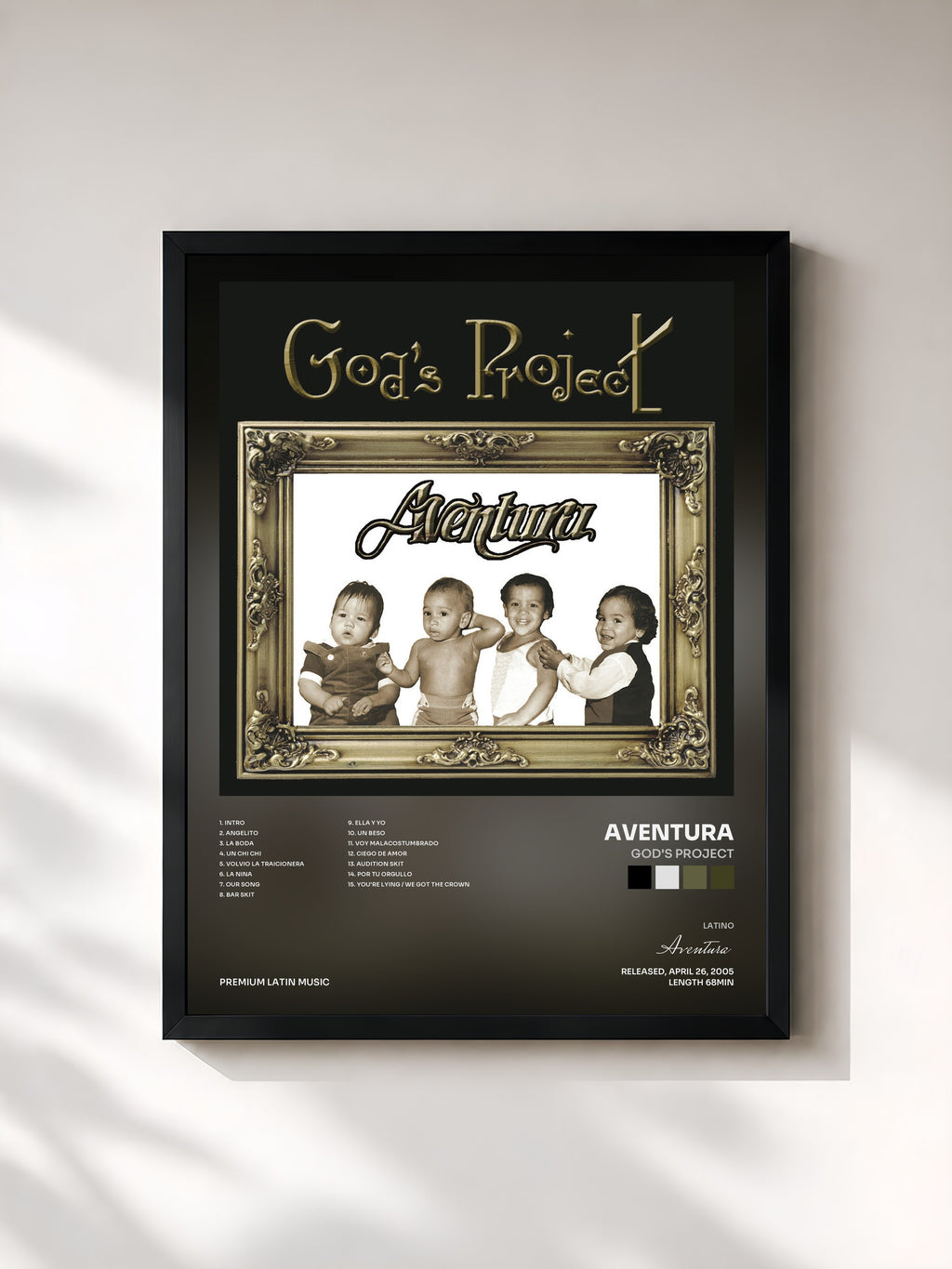 #noir Tableau de l'album God's Project de Aventura, cadre noir, imprimé et encadré en France