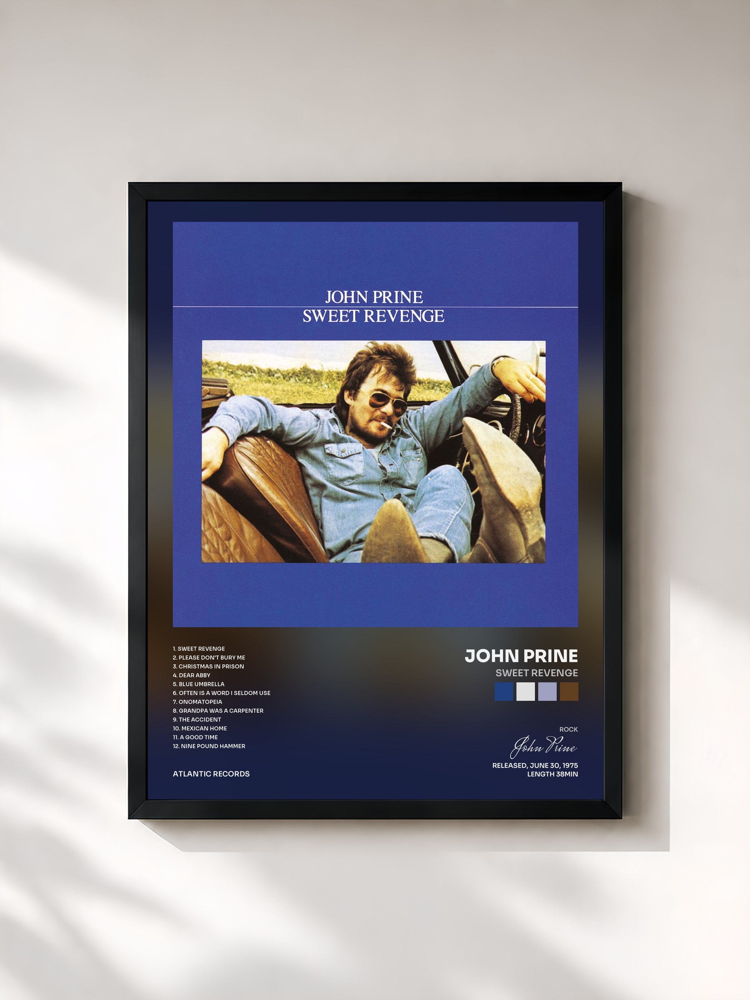 #noir Tableau de l'album Sweet Revenge de John Prine, cadre noir, imprimé et encadré en France