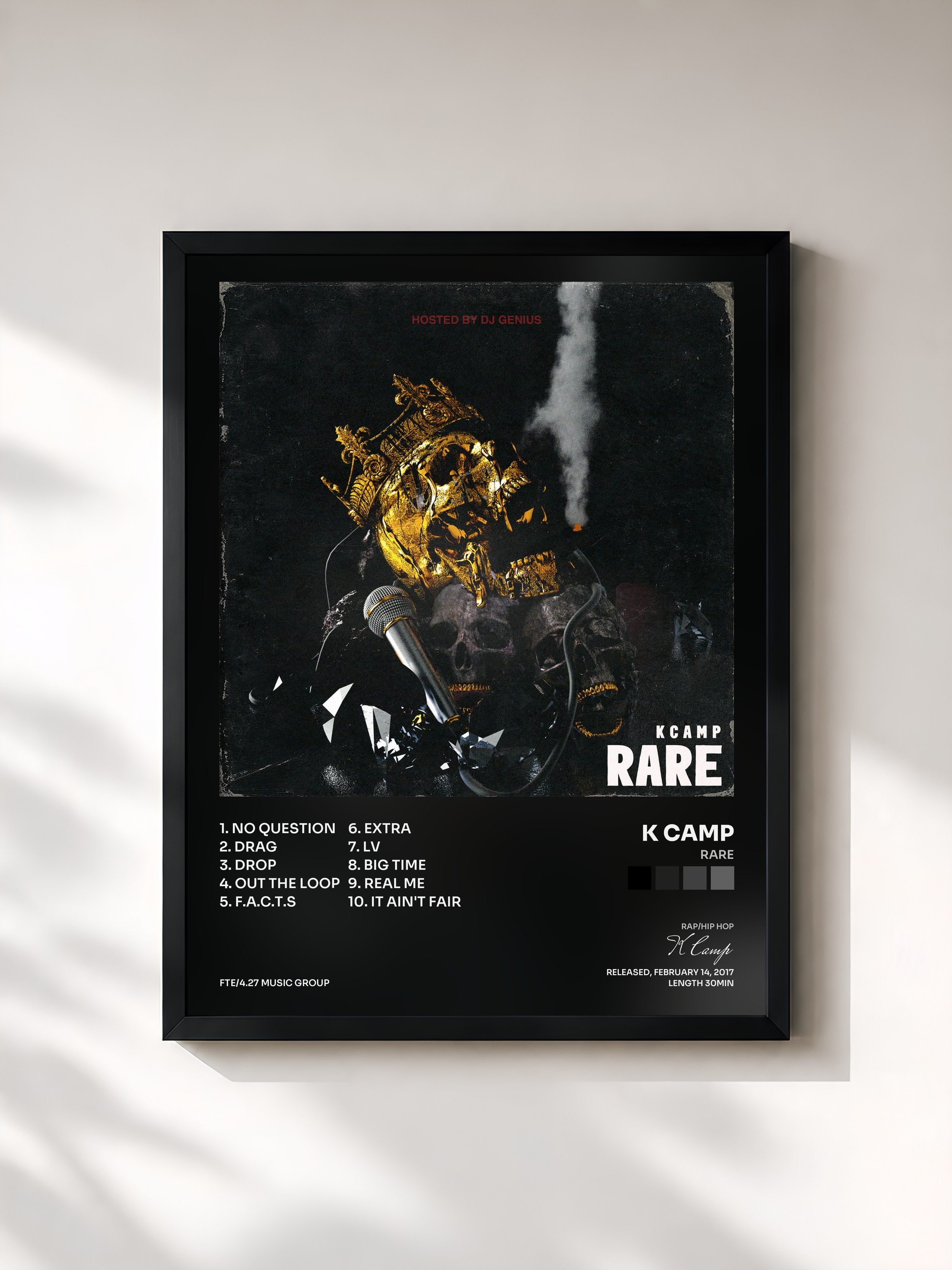 #noir Tableau de l'album Rare de K Camp, cadre noir, imprimé et encadré en France