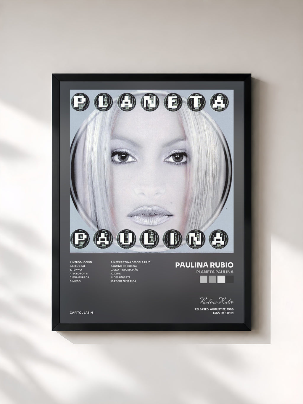 #noir Tableau de l'album Planeta Paulina de Paulina Rubio, cadre noir, imprimé et encadré en France