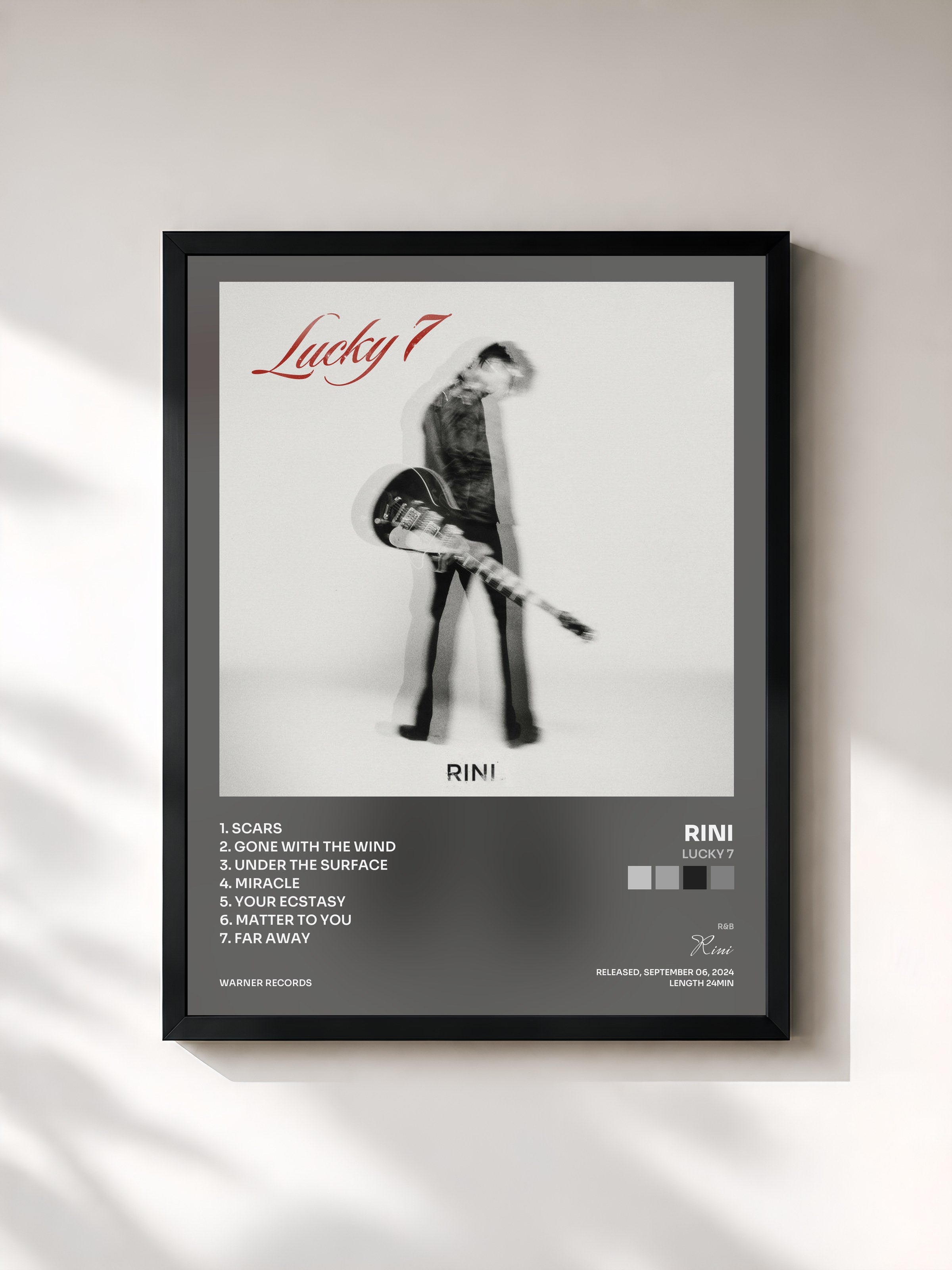 #noir Tableau de l'album Lucky 7 de Rini, cadre noir, imprimé et encadré en France