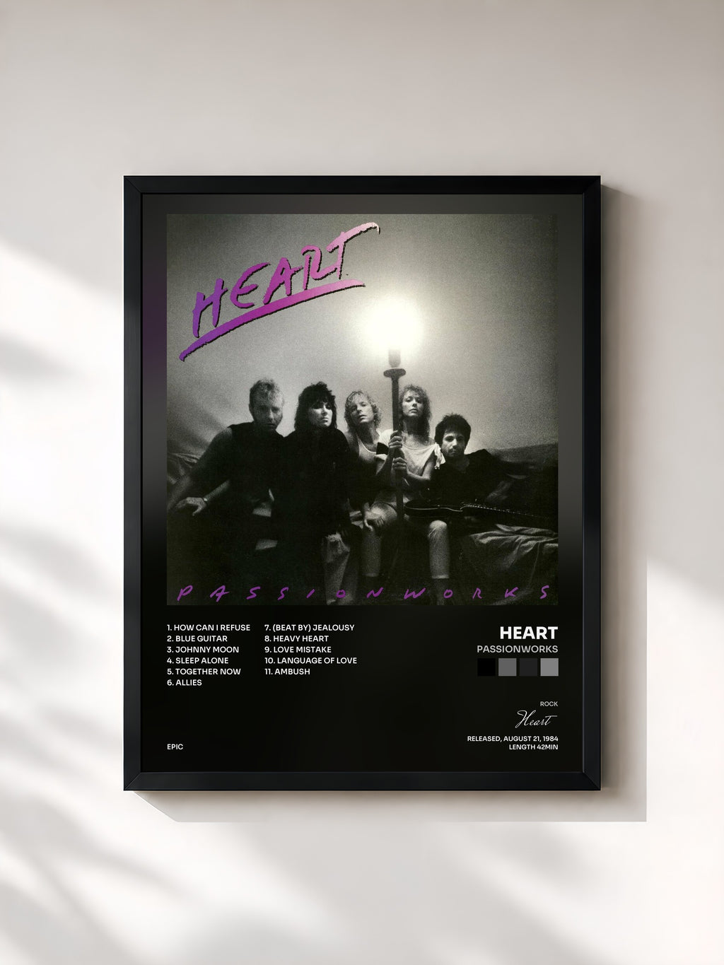#noir Tableau de l'album Passionworks de Heart, cadre noir, imprimé et encadré en France