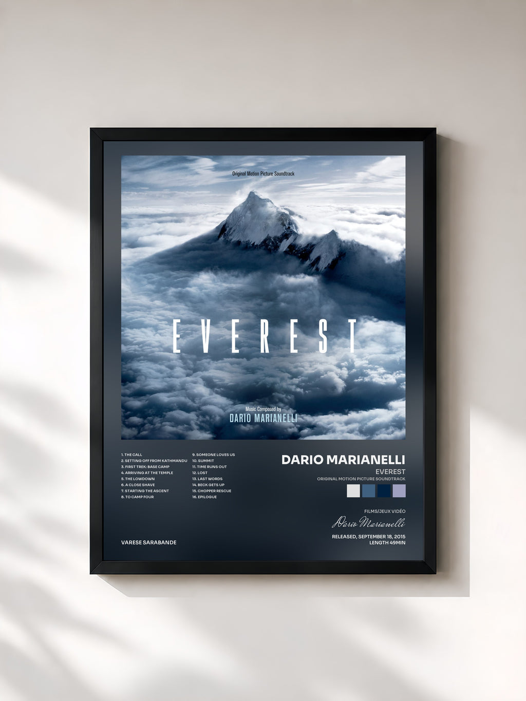 #noir Everest (Original Motion Picture Soundtrack) di Dario Marianelli in stampa incorniciata, cornice nera, stampata e incorniciata in Francia