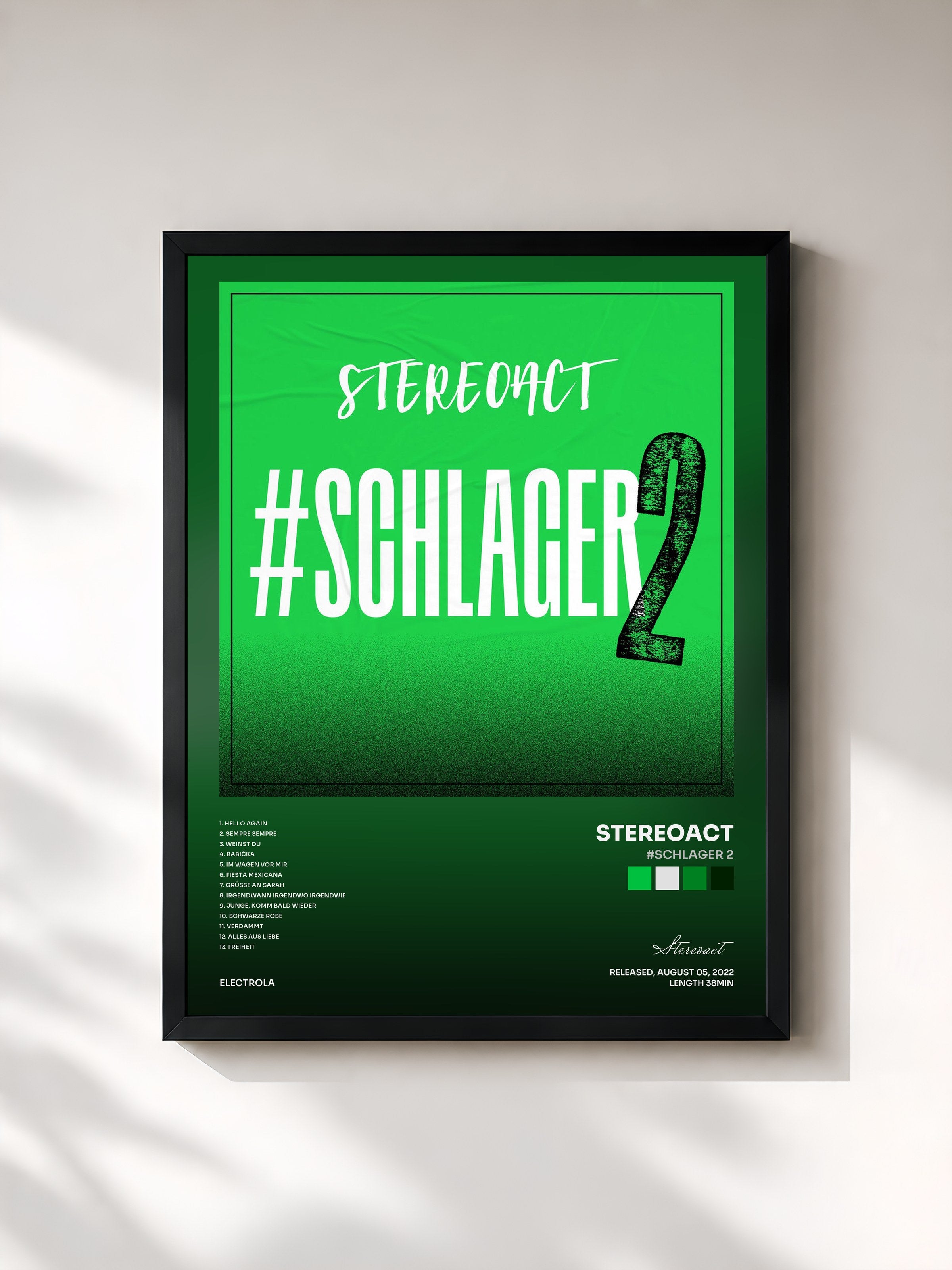 #noir Tableau de l'album #Schlager 2 de Stereoact, cadre noir, imprimé et encadré en France