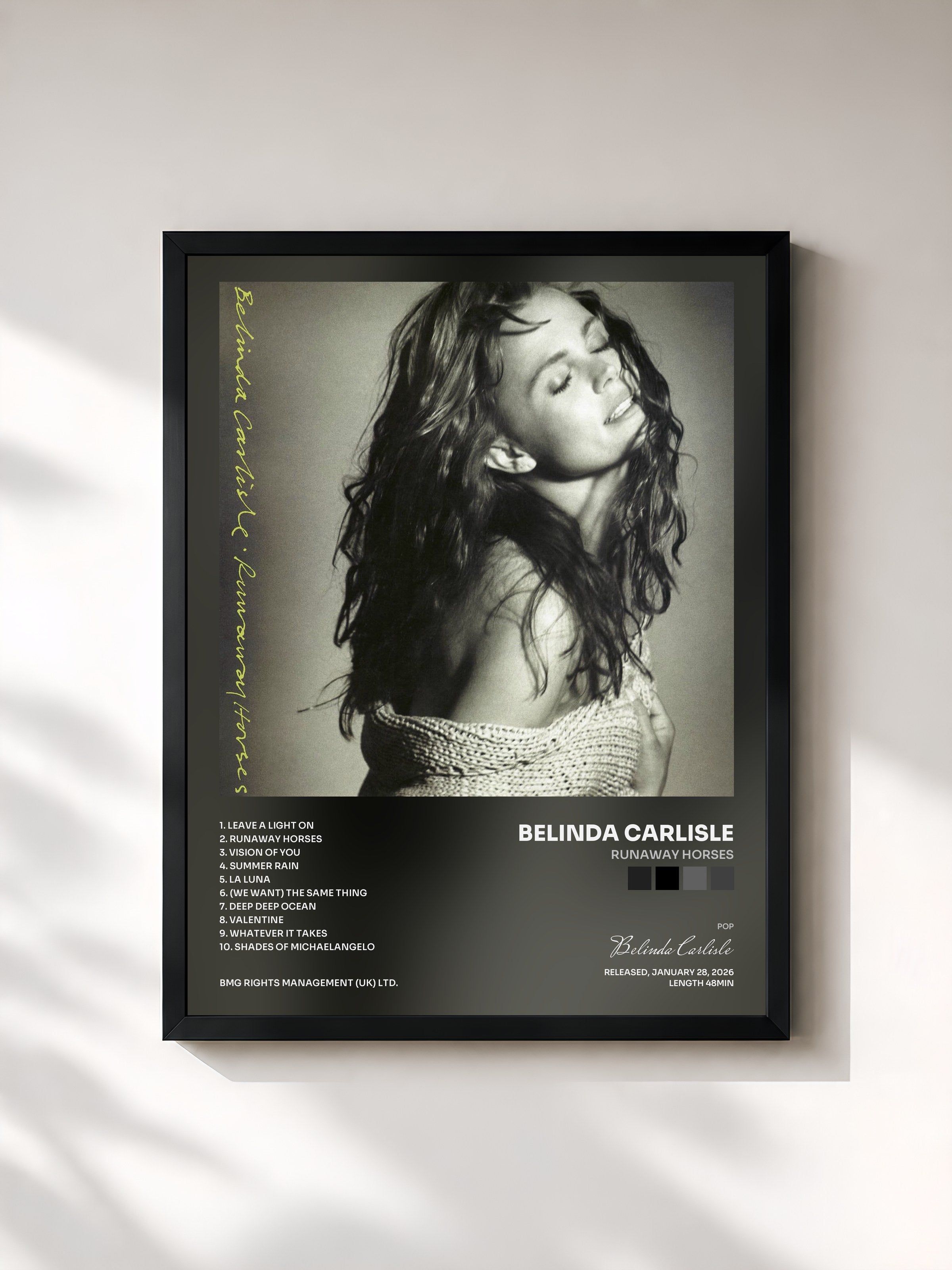#noir Tableau de l'album Runaway Horses de Belinda Carlisle, cadre noir, imprimé et encadré en France