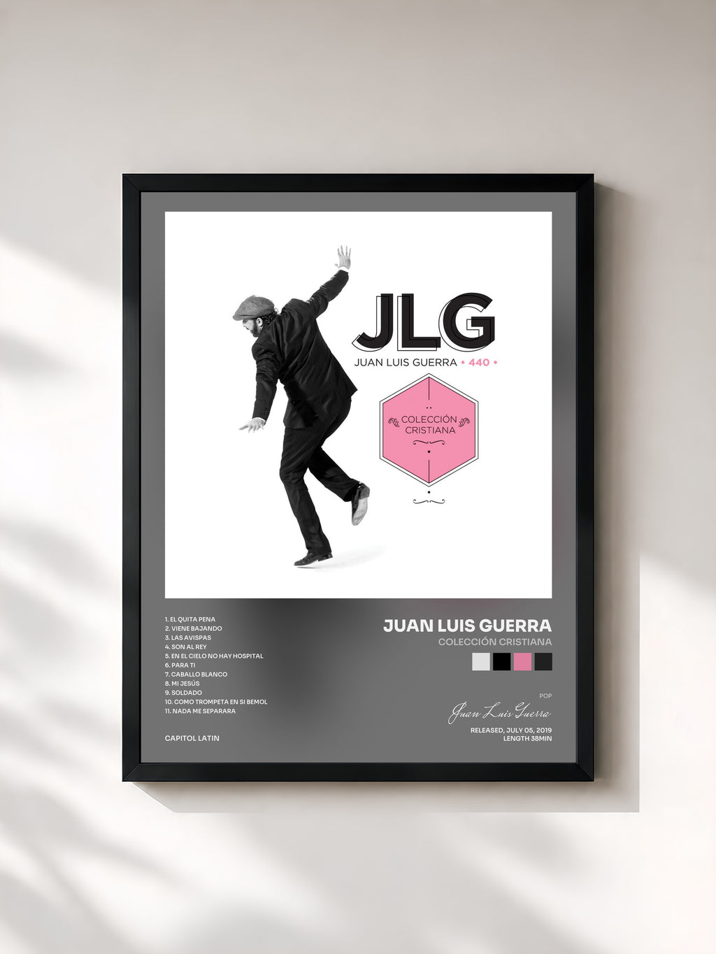 #noir Tableau de l'album Colección Cristiana de Juan Luis Guerra, cadre noir, imprimé et encadré en France