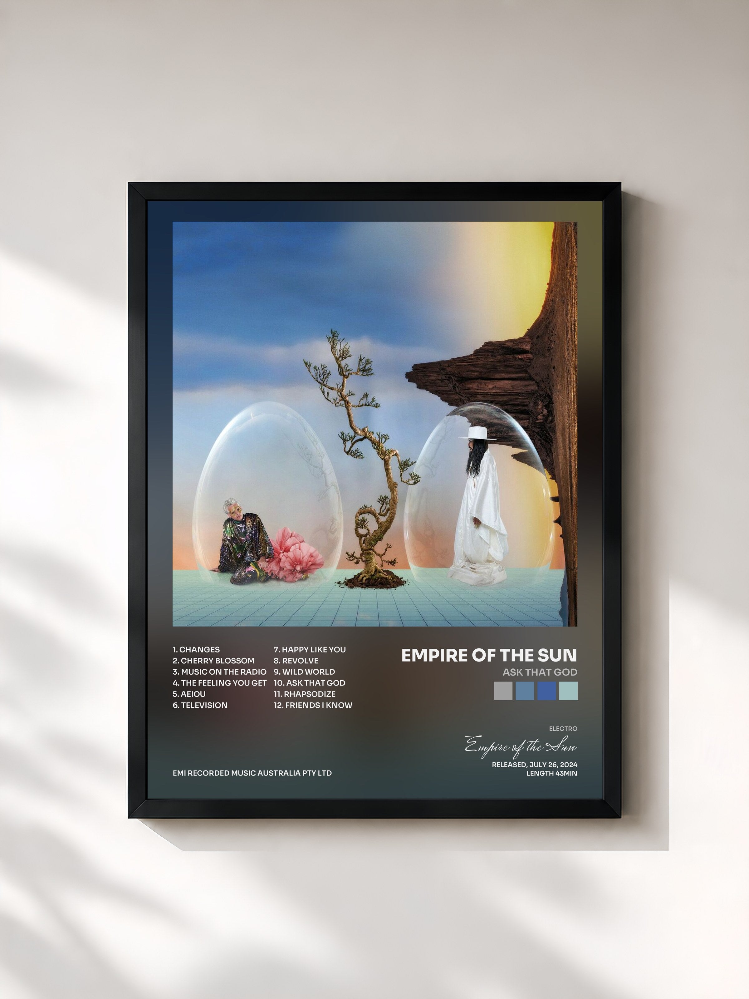 #noir Tableau de l'album Ask That God de Empire of the Sun, cadre noir, imprimé et encadré en France
