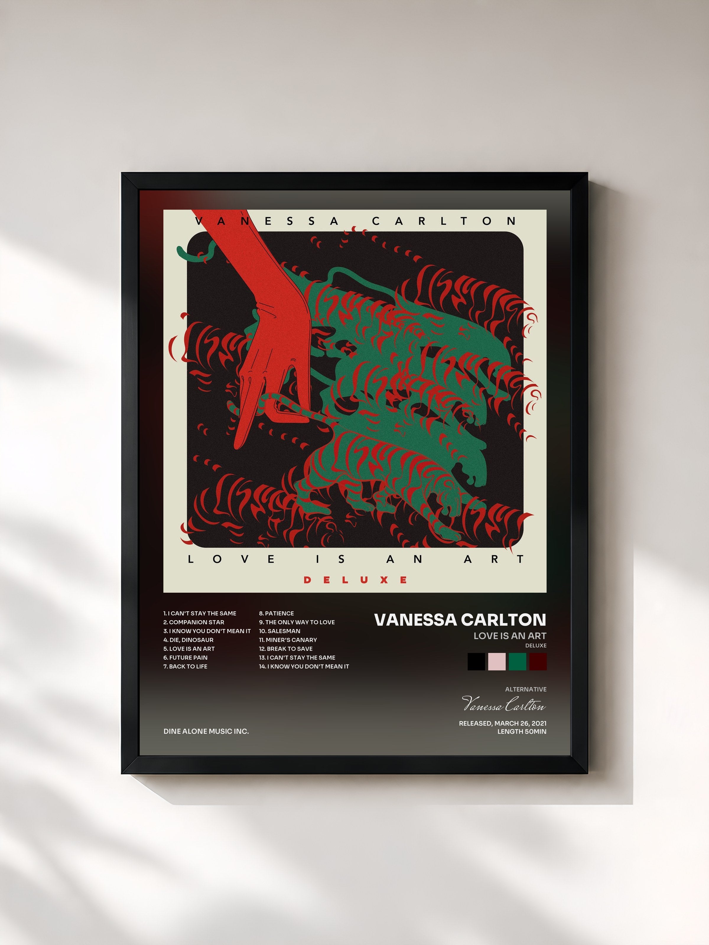 #noir Tableau de l'album Love is an Art (Deluxe) de Vanessa Carlton, cadre noir, imprimé et encadré en France