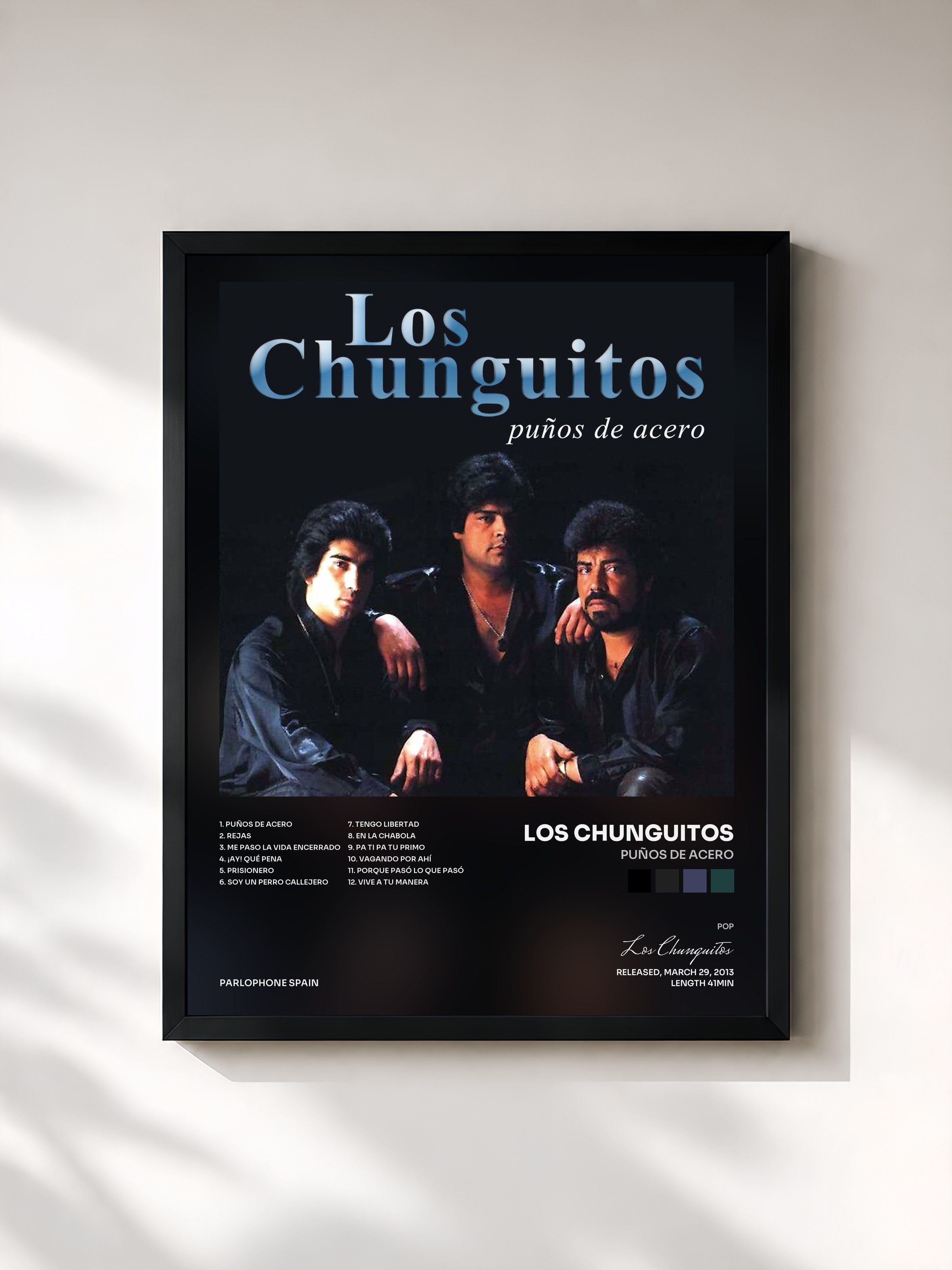 #noir Tableau de l'album Puños de Acero de Los Chunguitos, cadre noir, imprimé et encadré en France