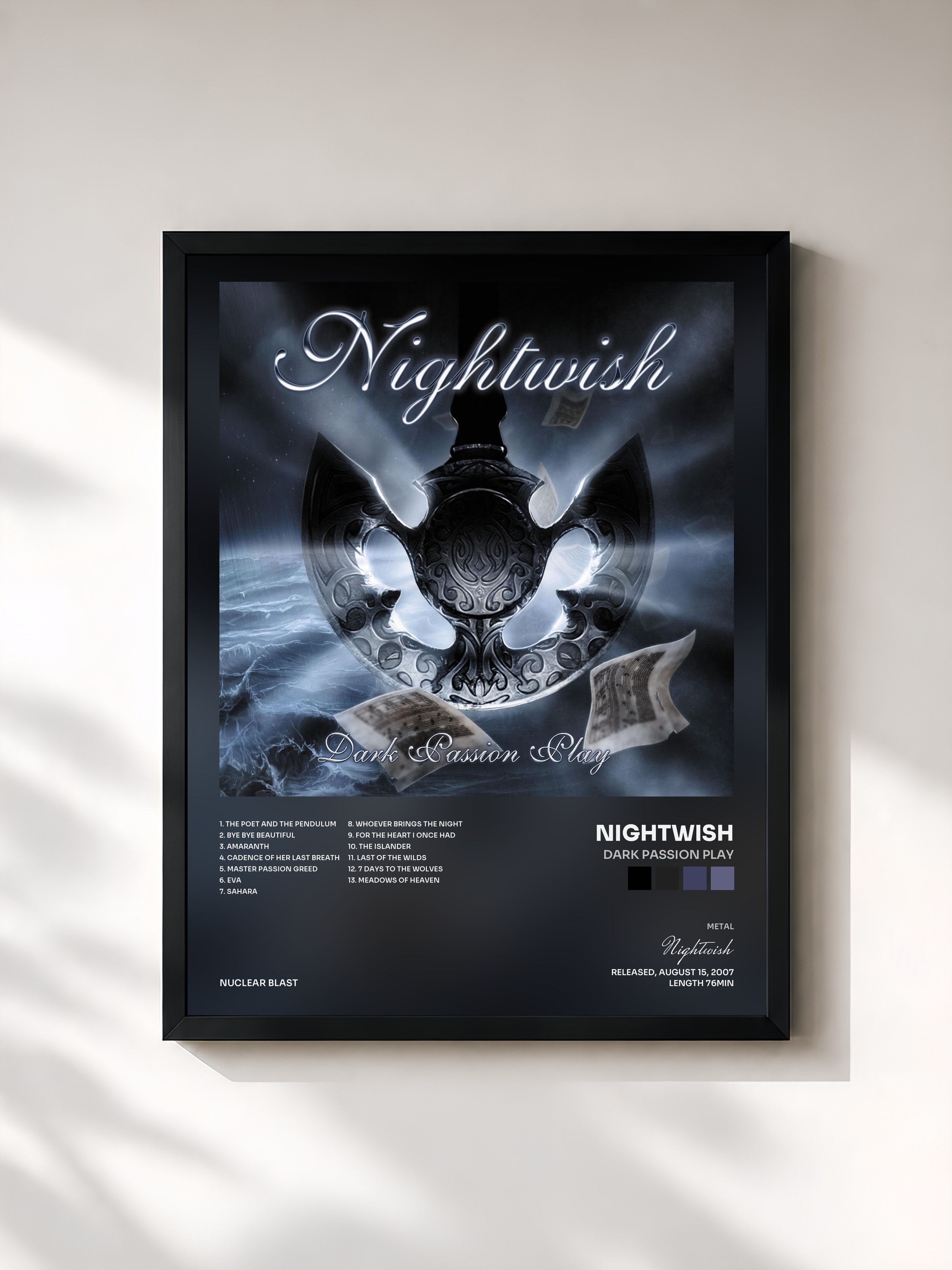 #noir Tableau de l'album Dark Passion Play de Nightwish, cadre noir, imprimé et encadré en France