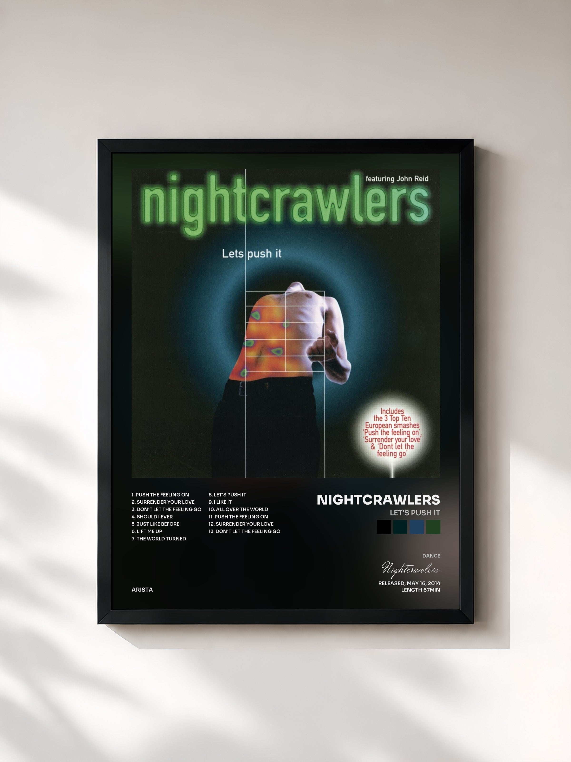 #noir Tableau de l'album Let's Push It de Nightcrawlers, cadre noir, imprimé et encadré en France