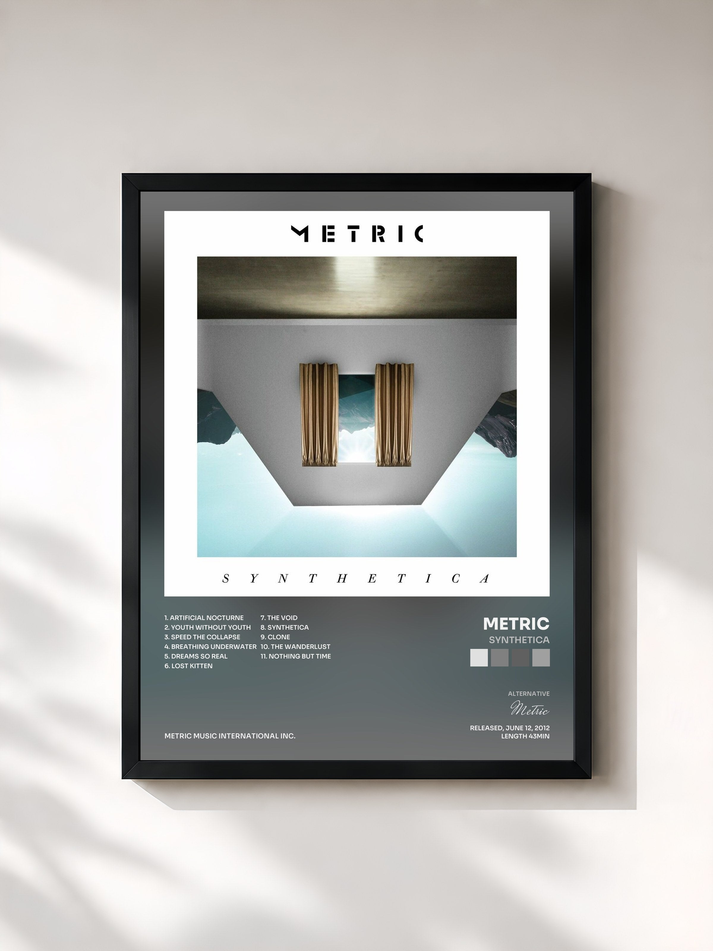 #noir Tableau de l'album Synthetica de Metric, cadre noir, imprimé et encadré en France