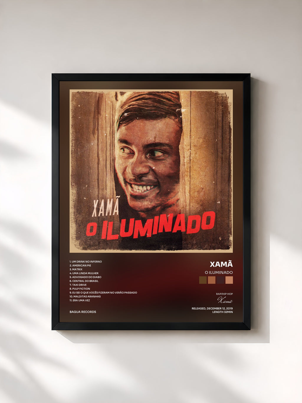 #noir Tableau de l'album O Iluminado de Xamã, cadre noir, imprimé et encadré en France
