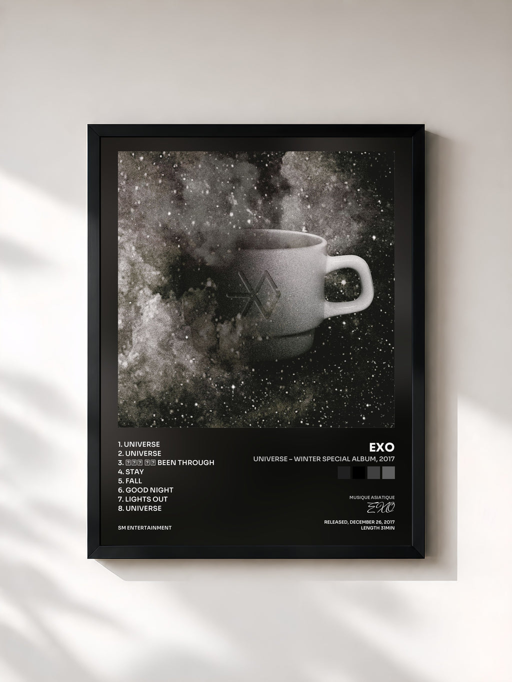#noir Tableau de l'album Universe – Winter Special Album, 2017 de EXO, cadre noir, imprimé et encadré en France