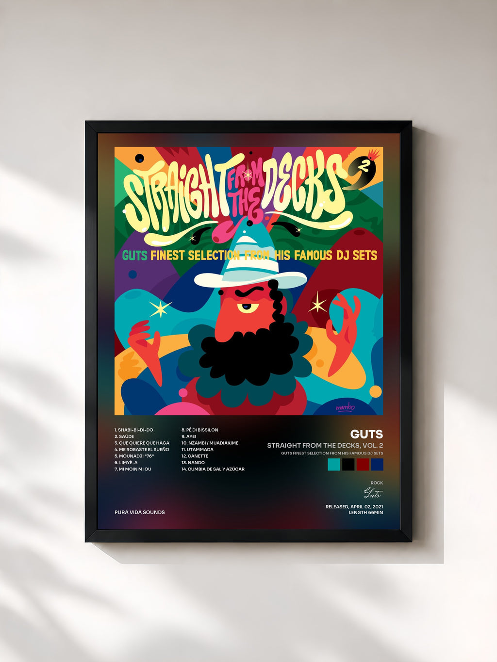 #noir Tableau de l'album Straight from the Decks, Vol. 2 (Guts Finest Selection from His Famous DJ Sets) de Guts, cadre noir, imprimé et encadré en France