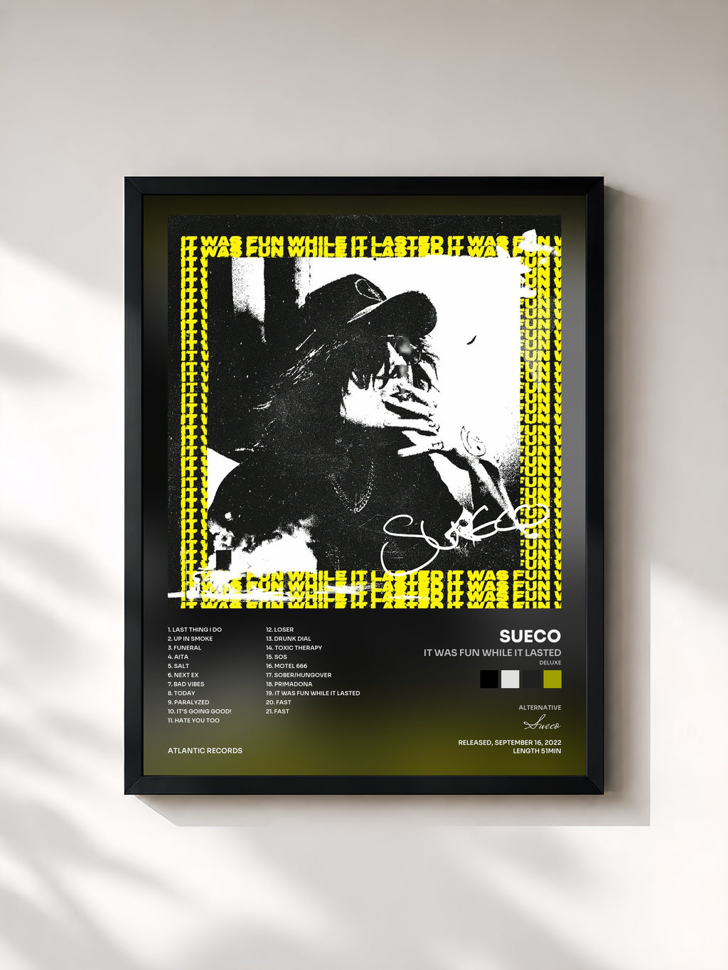 #noir Tableau de l'album It Was Fun While It Lasted (Deluxe) de Sueco, cadre noir, imprimé et encadré en France