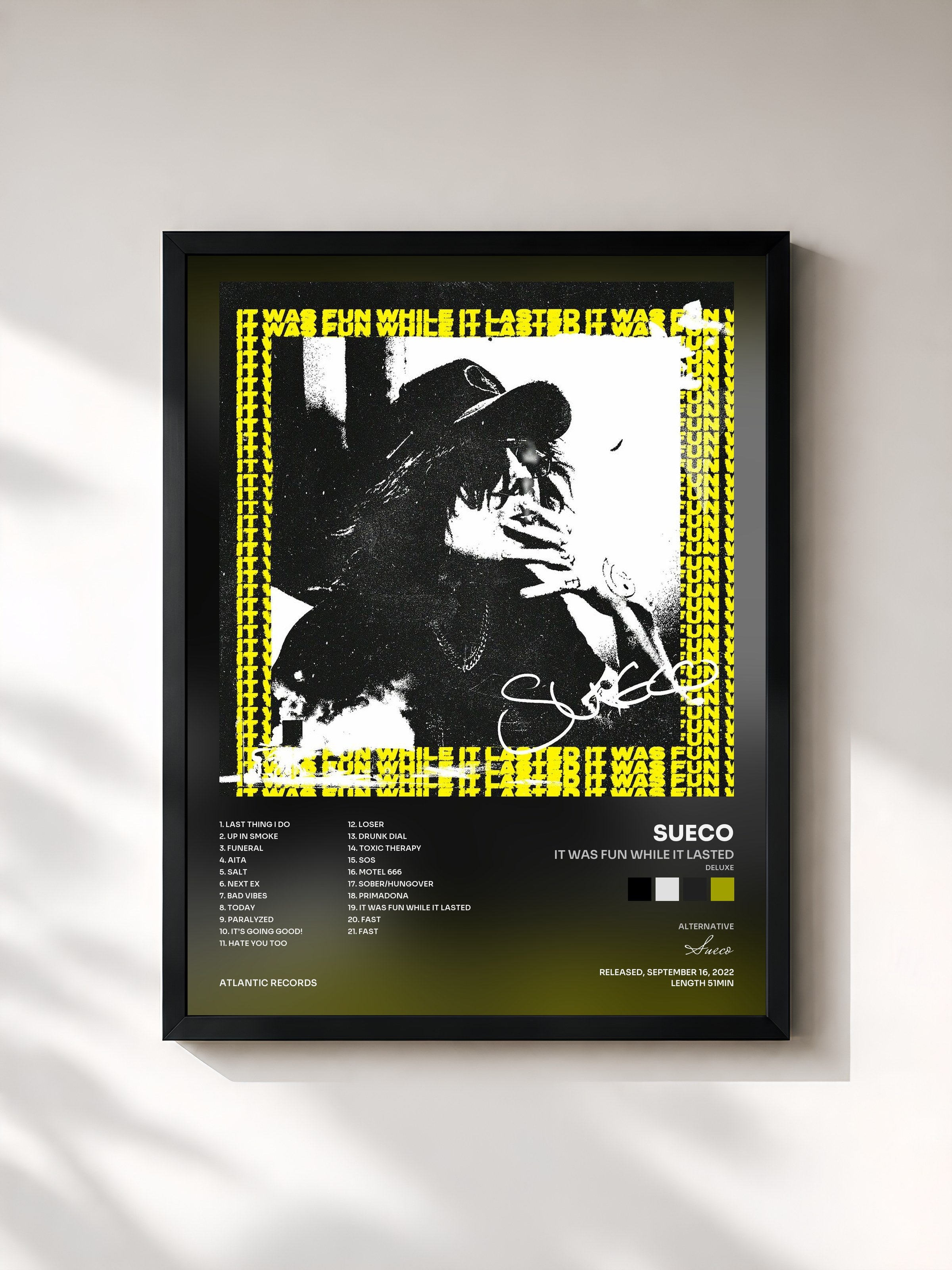 #noir Tableau de l'album It Was Fun While It Lasted (Deluxe) de Sueco, cadre noir, imprimé et encadré en France
