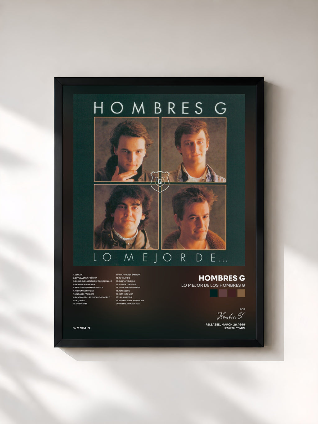 #noir Tableau de l'album Lo Mejor De Los Hombres G de Hombres G, cadre noir, imprimé et encadré en France