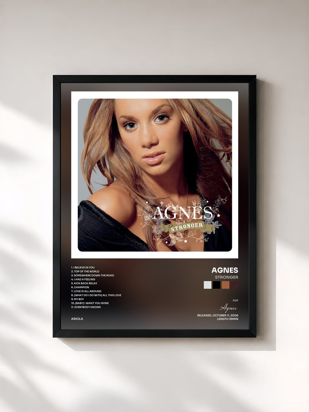 #noir Tableau de l'album Stronger de Agnes, cadre noir, imprimé et encadré en France